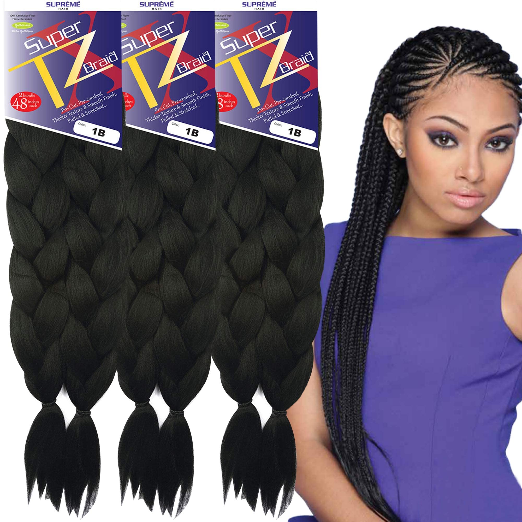 Pre-Stretched Braiding 48 Inch Long Unfolded 6 Bundles Total Xpression 100%  Kanekalon TZ Braid