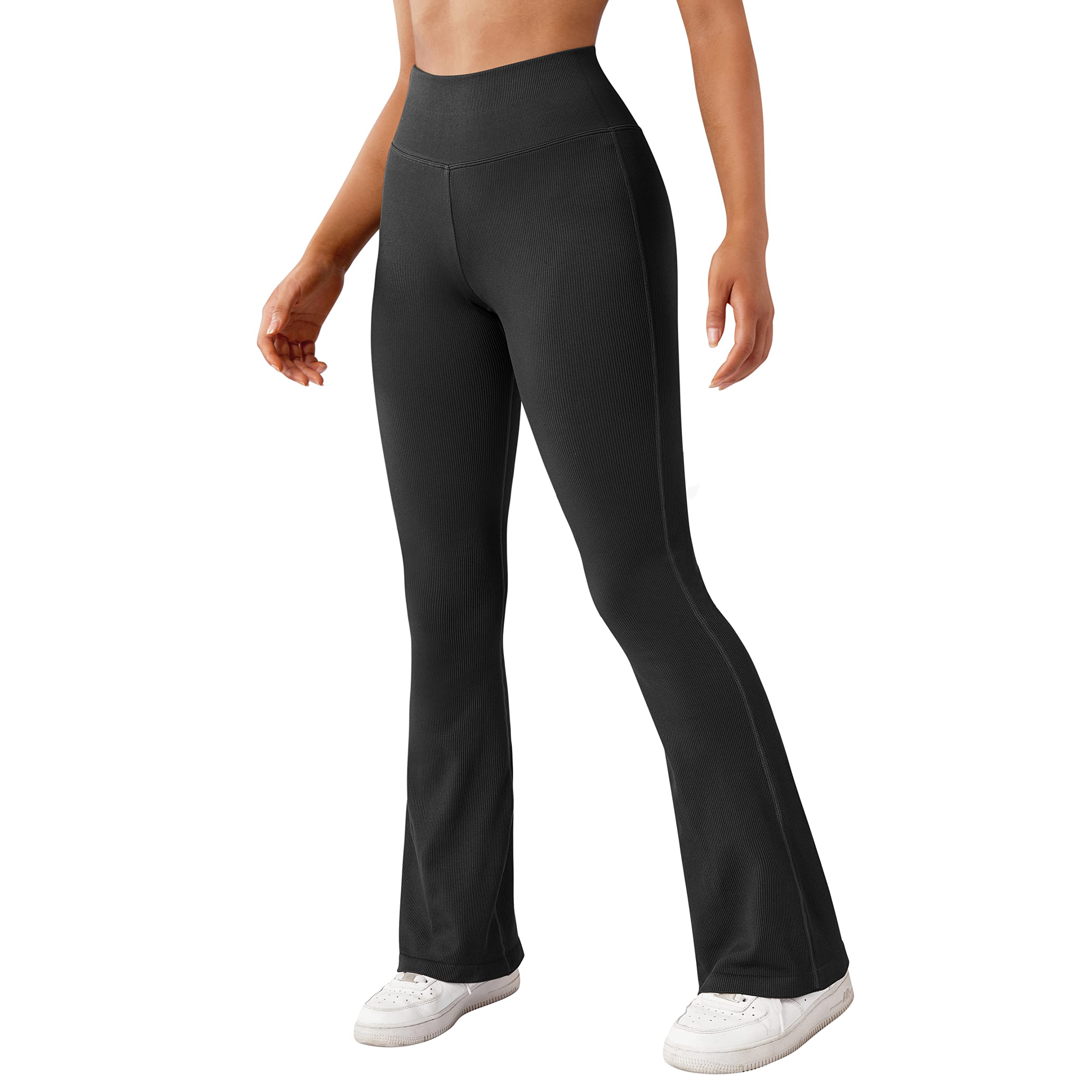 SUUKSESS Women Ribbed Seamless Leggings High Waisted Workout Gym Yoga  Pants, Black, Medium