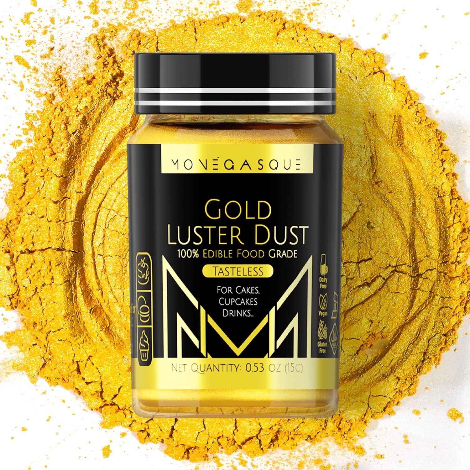 MONGASQUE Gold Luster Dust Edible Glitter for Drinks & Desserts