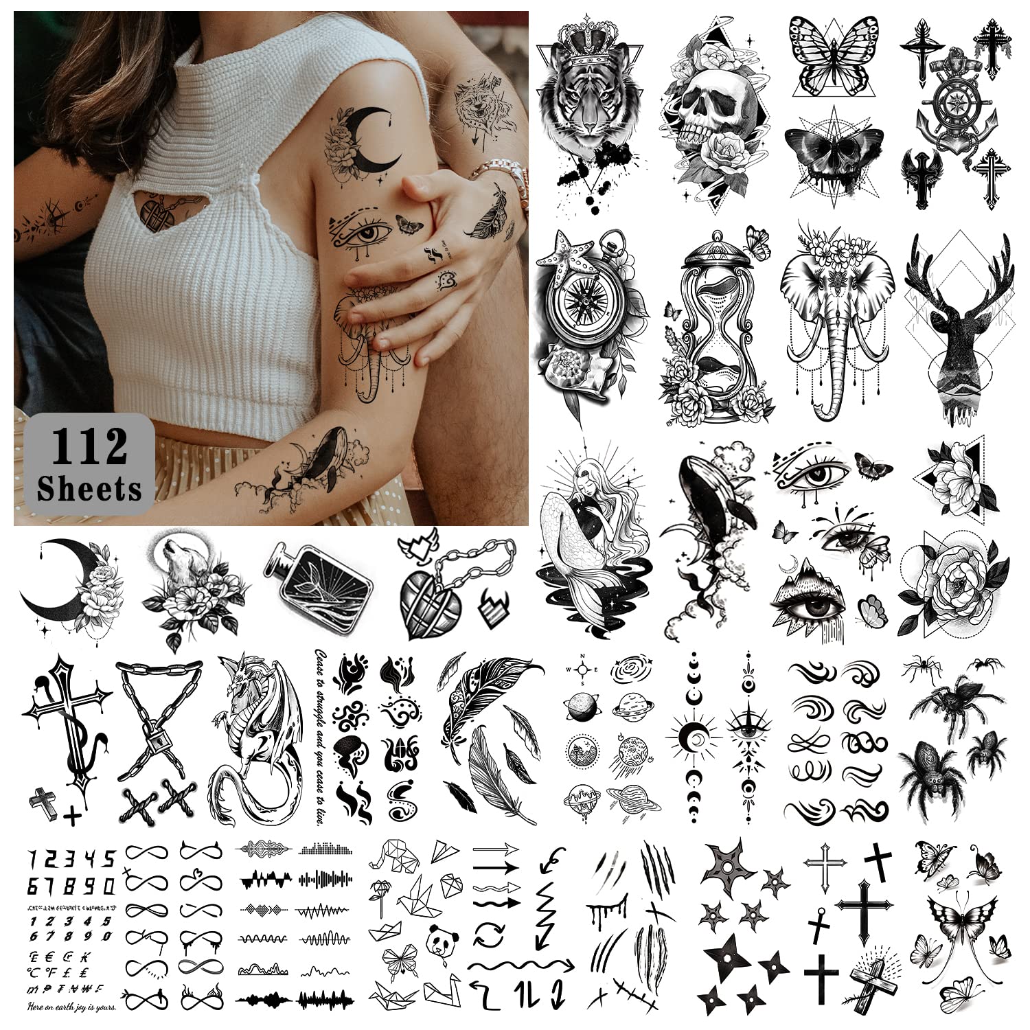 Temporary Tattoos King Queen Crown Tattoo Sticker Waterproof Men