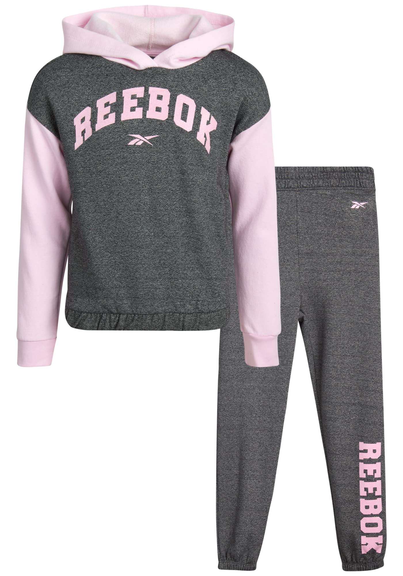 Reebok Girls' Sweatsuit Set - 2 Piece Fleece Hoodie and Jogger Sweatpants  (Size: 7-12) Dark Grey 7