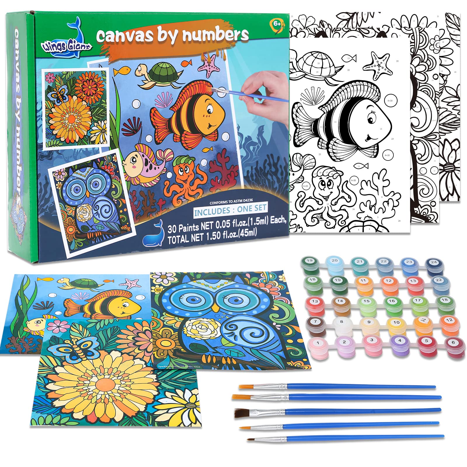 3 Pack Paint by Numbers for Kids Ages 8-12 Pre-Printed Acrylic Oil