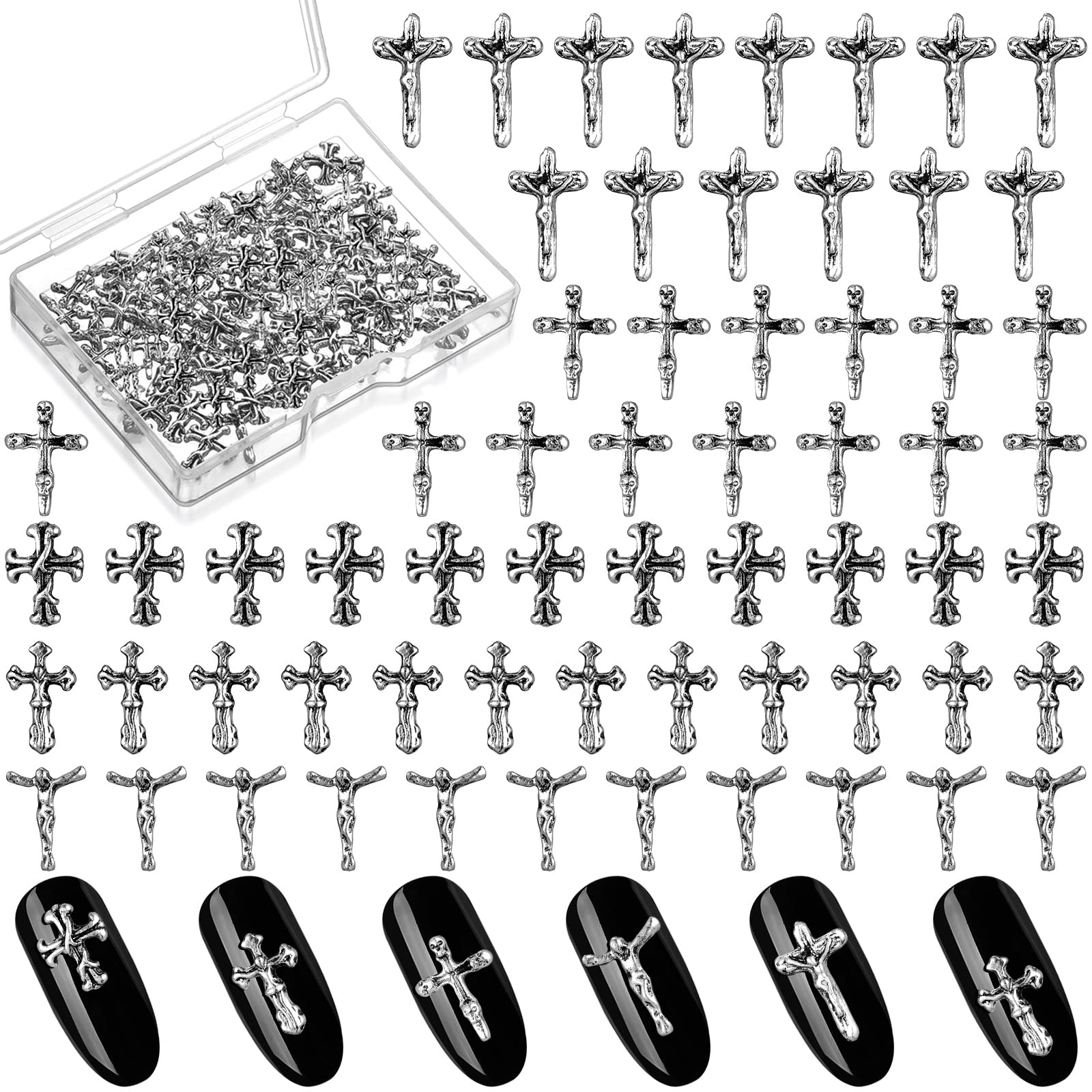 100 Pcs 3D Halloween Nail Charms Accessories Punk Vintage Cross Nail Charm  Mini Cross Series DIY Craft Nail Designs Supplies Nail Jewelry Making for  Women Girls Finger Toe Nails 5 Styles (Silver)