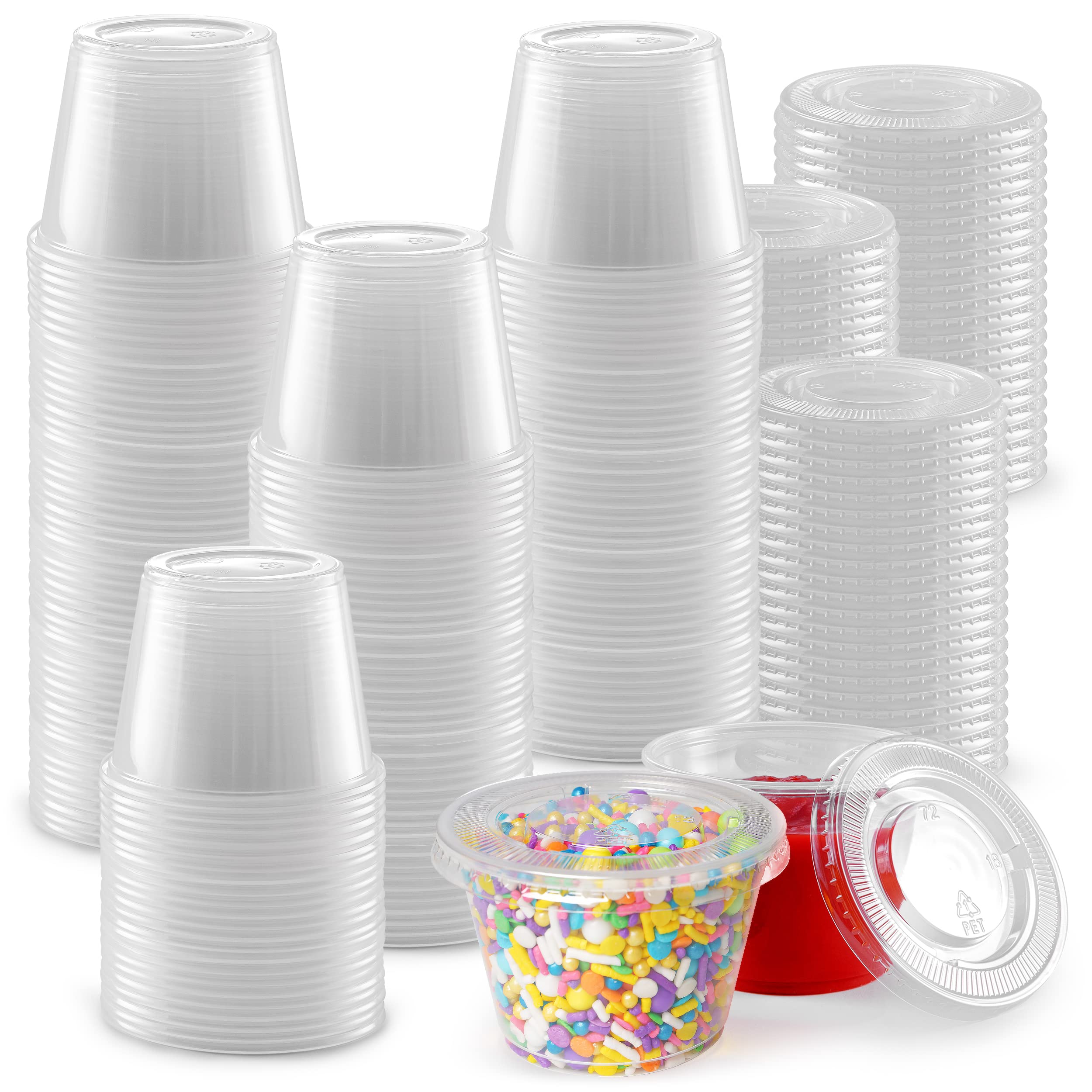 Clear Jello Shot Cups With Lids, Plastic Portion Cups / Condiment