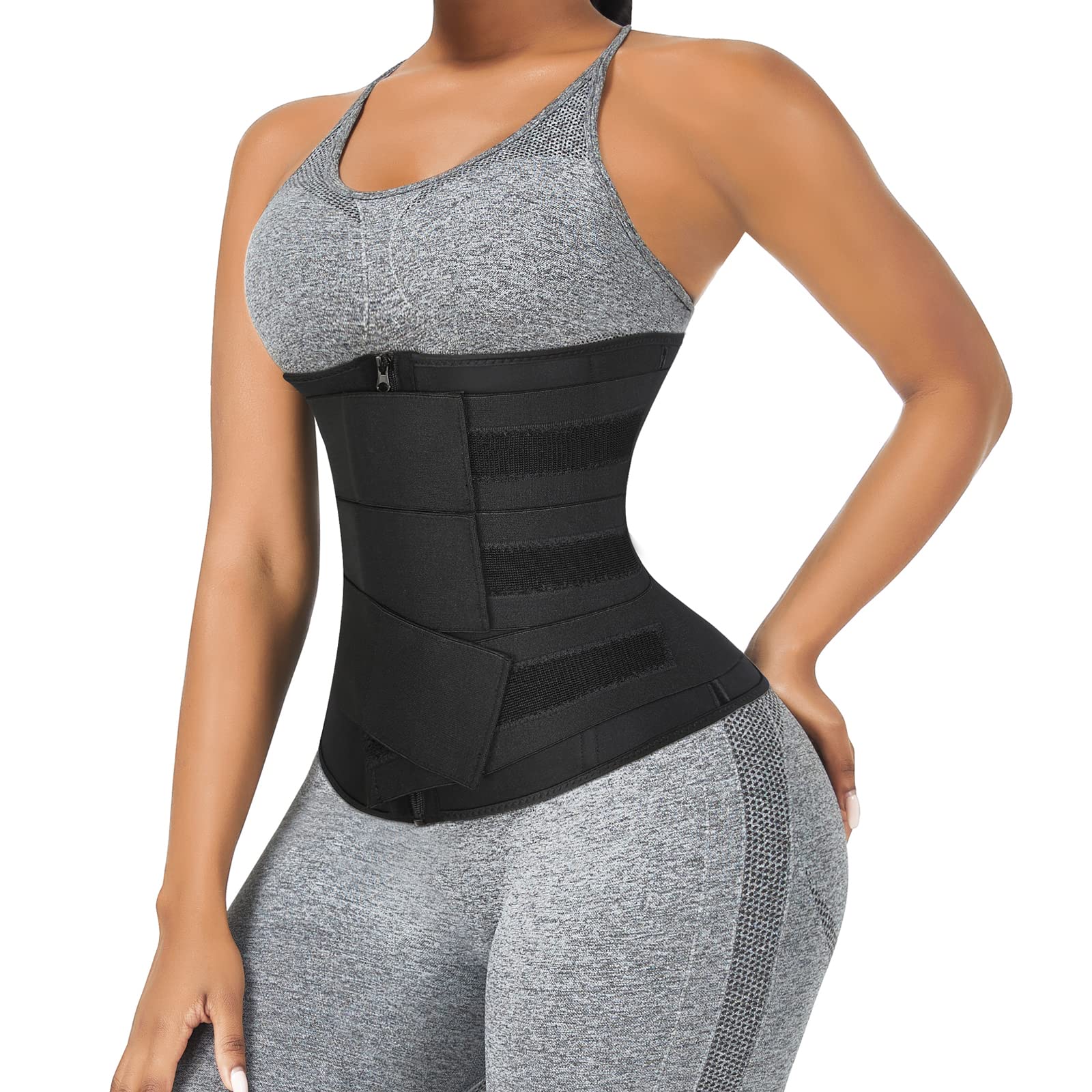 FeelinGirl Waist Trainer for Women Detachable Double Belt with Zipper  Innovative Stretchable Rubber Material 9 Steel Bones at  Women's  Clothing store