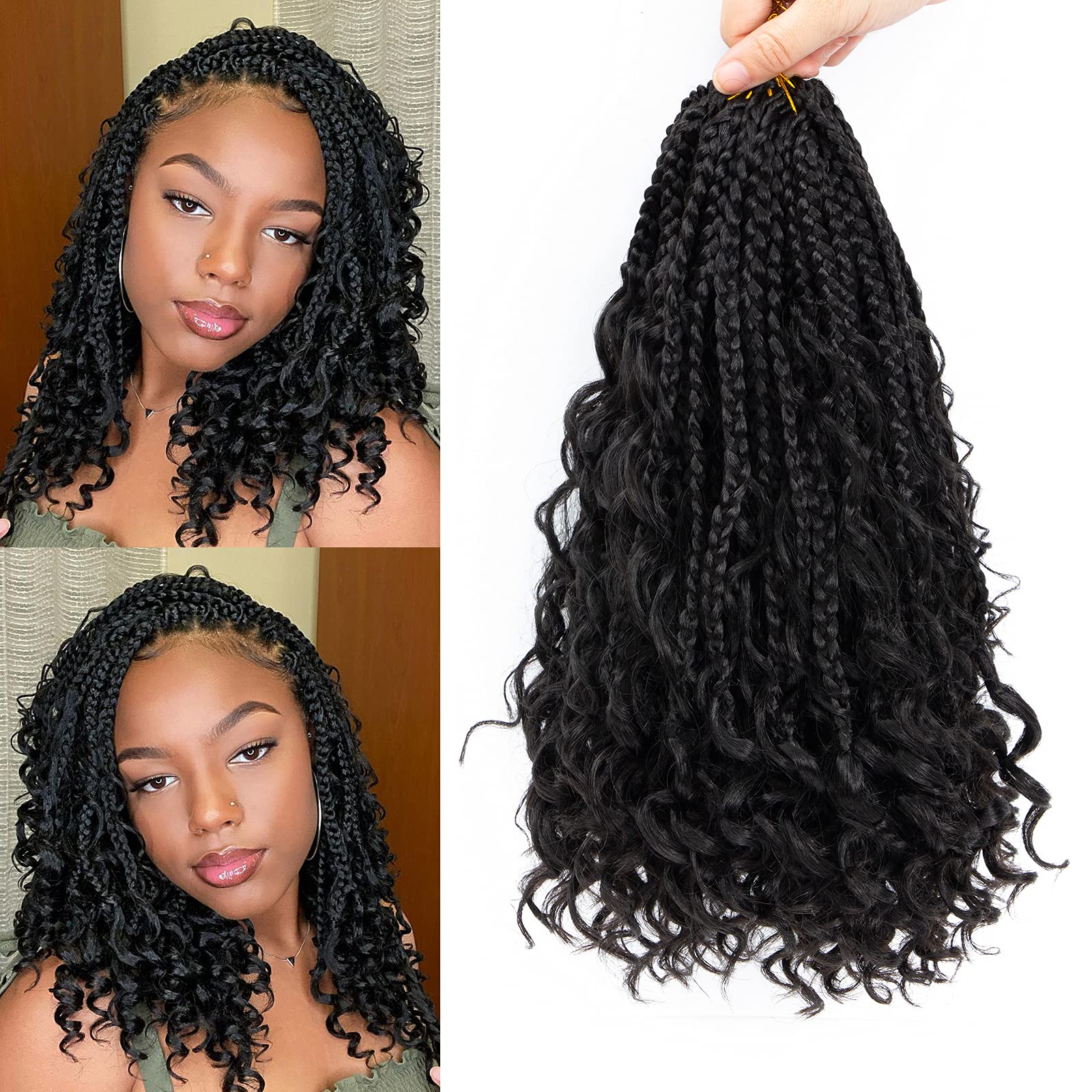 Goddess Box Braids Crochet Hair 10 Inch 8 Packs Pre-looped Bohemian Crochet  Boho Box Braids With Curly Ends 3X Crochet Braids Hair for Black Women