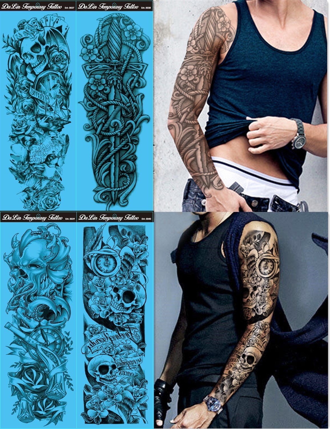 Amazon.com : 6 Sheets Large Temporary Tattoos,Tattoo Party Pack for  Women&Girls&Men 6 Sheets Large Temporary Tattoos Sleeves,Grier 6 Sheets Large  Fake Black Full Arm Tattoo Stickers : Beauty & Personal Care