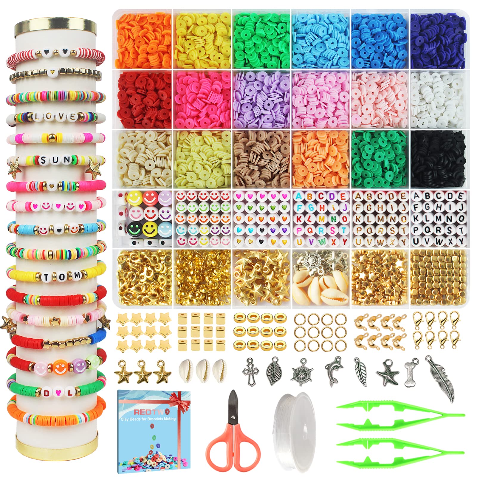 Dowsabel Clay Beads Bracelet Making Kit for Beginner, 5000Pcs Heishi Flat  Preppy Polymer Clay Beads with Charms Kit for Jewelry Making, DIY Arts and