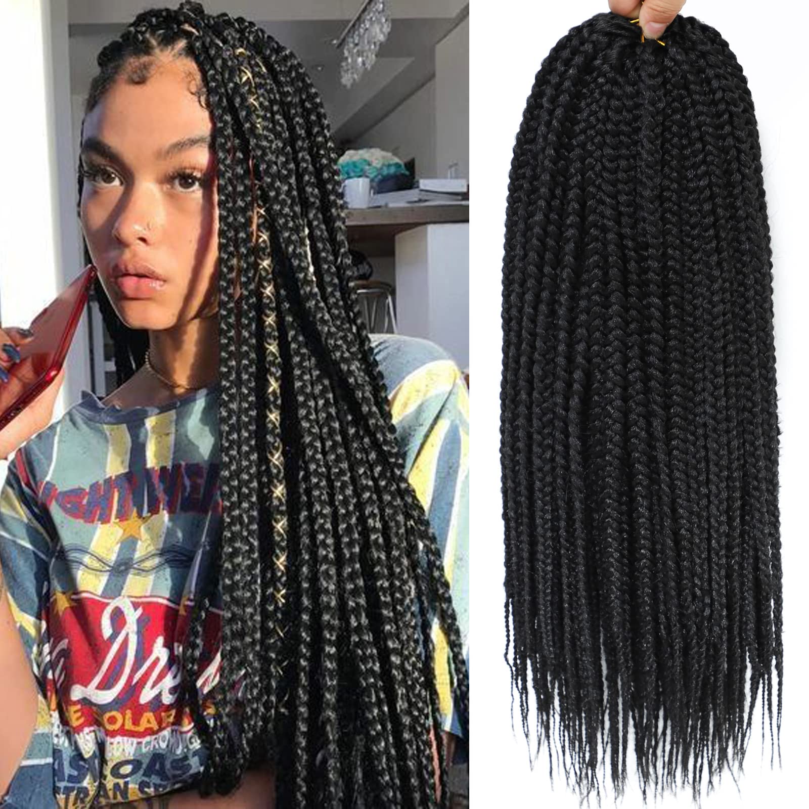 Black Women Synthetic Goddess Box Pre looped Crochet Box Braids