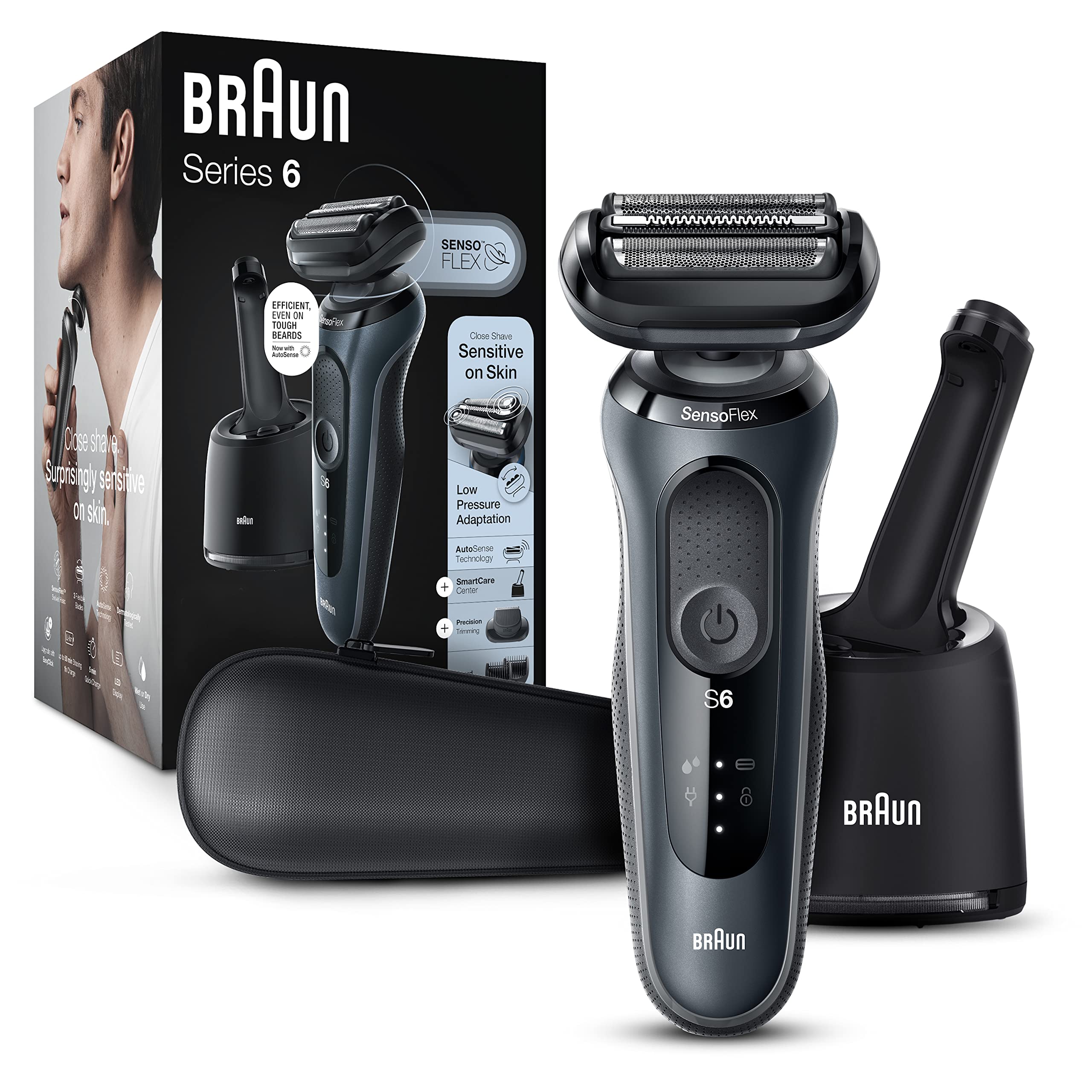 Braun Electric & Wet SmartCare 6 6075cc, Trimmer Shaver, Leather for With Waterproof Charge ,Rechargeable, Clean Case Travel Shave, Foil for & Series Center Razor Black and Dry Grooming, Men, Beard
