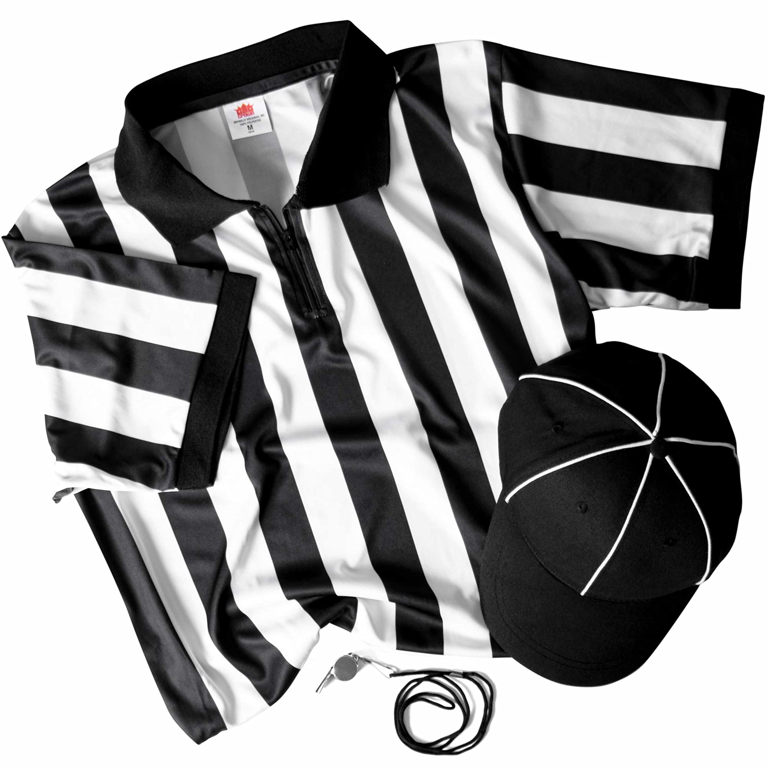  Crown Sport Goods, Men's Official Black & White Striped Referee/Umpire  Jersey, Pro-Style Uniform
