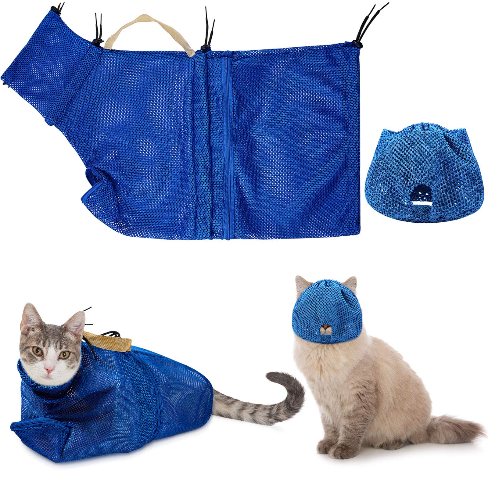 Weewooday 2 Pieces Cat Grooming Washer Mesh Bag Cat Muzzles Breathable Mesh  Muzzles Adjustable Kitten Scratch-Resistant Cat Restraint Bag Fixed Bag Cat  Bath Bag for Cat Bathing Nail Trimming Feeding Blue