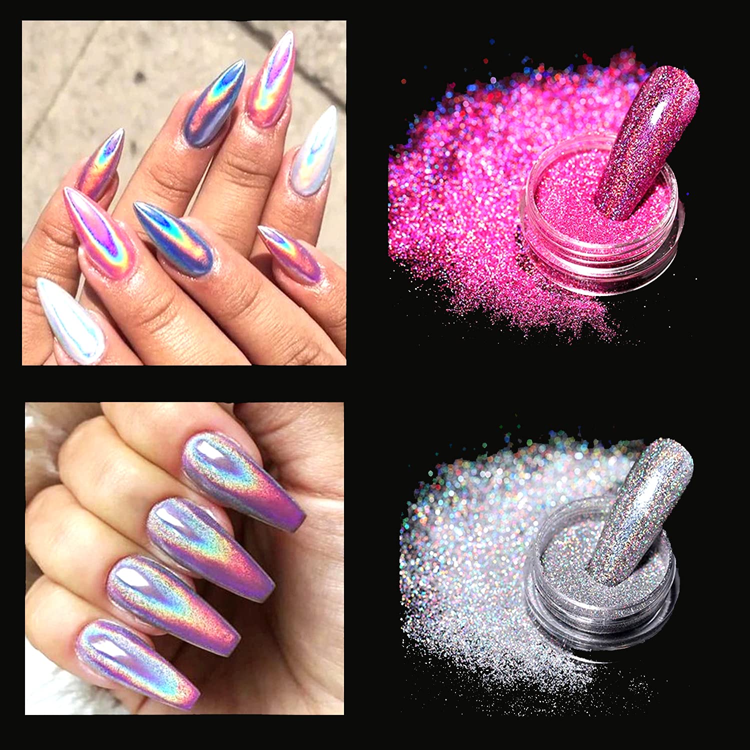 Holographic Purple Pink Nail Glitter Powder Chrome Dust Nail Art
