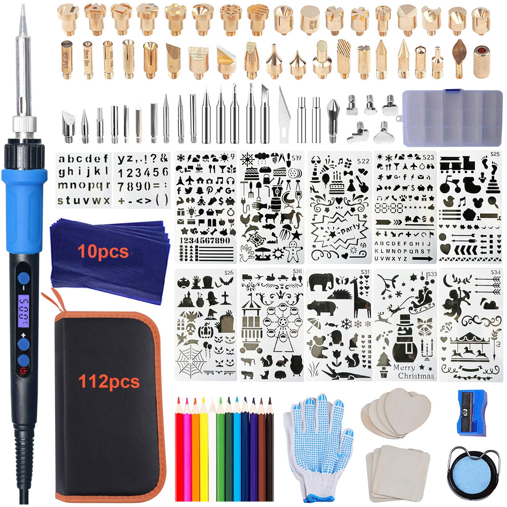 112pcs Calegency Wood Burning Kit-Wood Burning Tool Set with Digital LCD Display Pyrography Pen Adjustable Temperature and Embossing/Carving