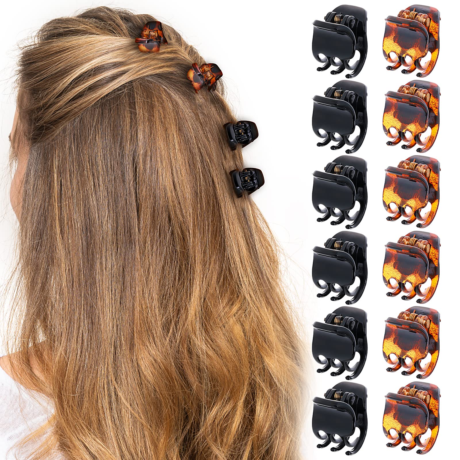 Cobahom 12 Pieces Mini Hair Clips Plastic Hair Claws for Hair Styling  Accessories Round Small Jaw Clamps for Women Girl's Hair (Brown)