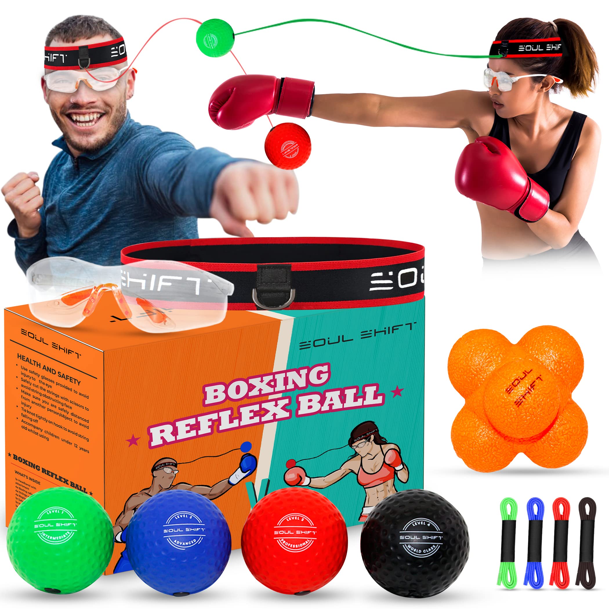 Boxing Reflex Ball for Kids and Adults,4 Levels Boxing Ball with 2  Adjustable Headbands,Boxing Equipment Punching Ball Great for Hand Eye  Coordination