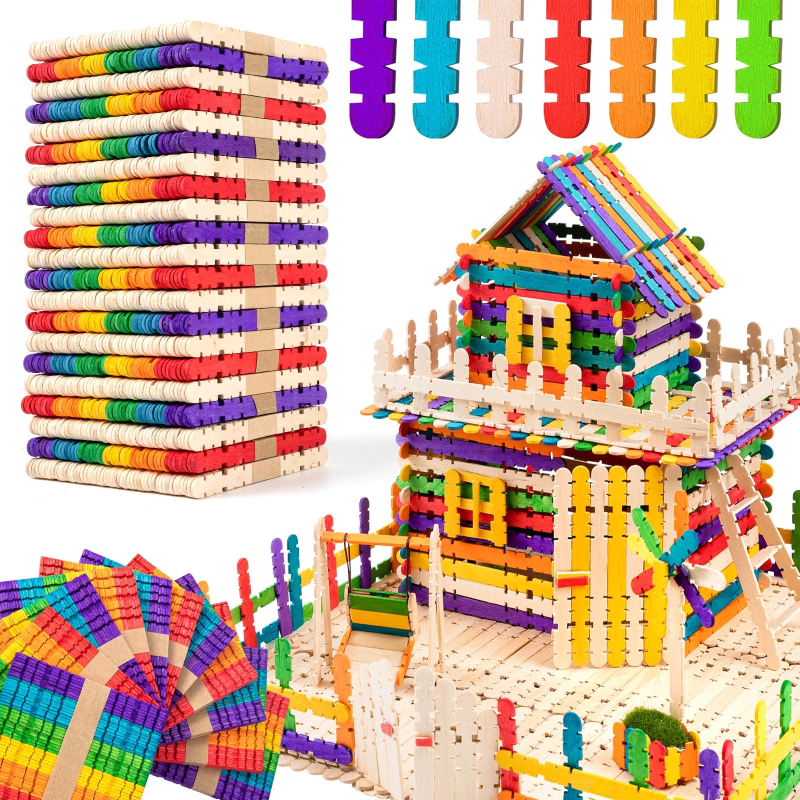 50 Pcs Colorful Popsicle Sticks Sawtooth Wood Craft Stick Colorful