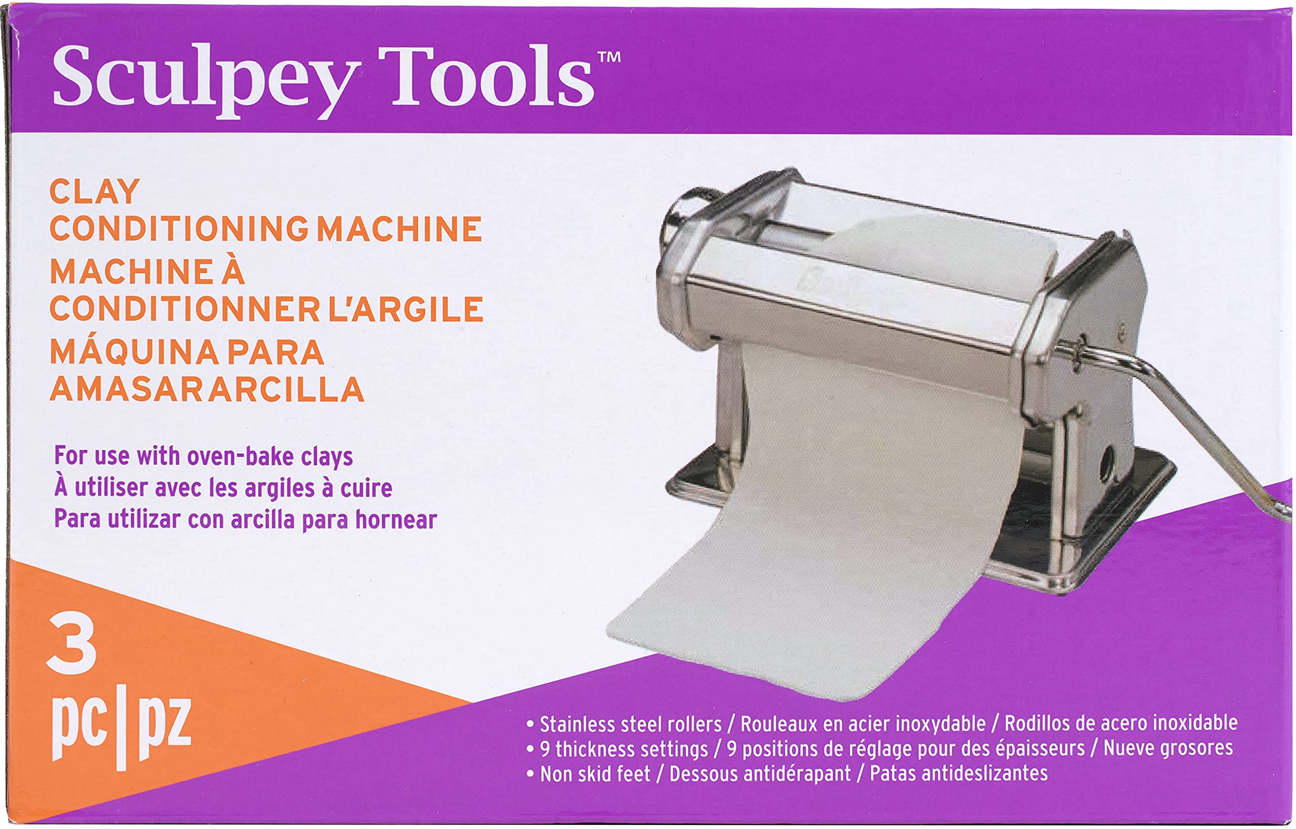 Sculpey Tools Clay Conditioning Pasta Machine polymer oven-bake clay tool 9  thickness settings includes clamp