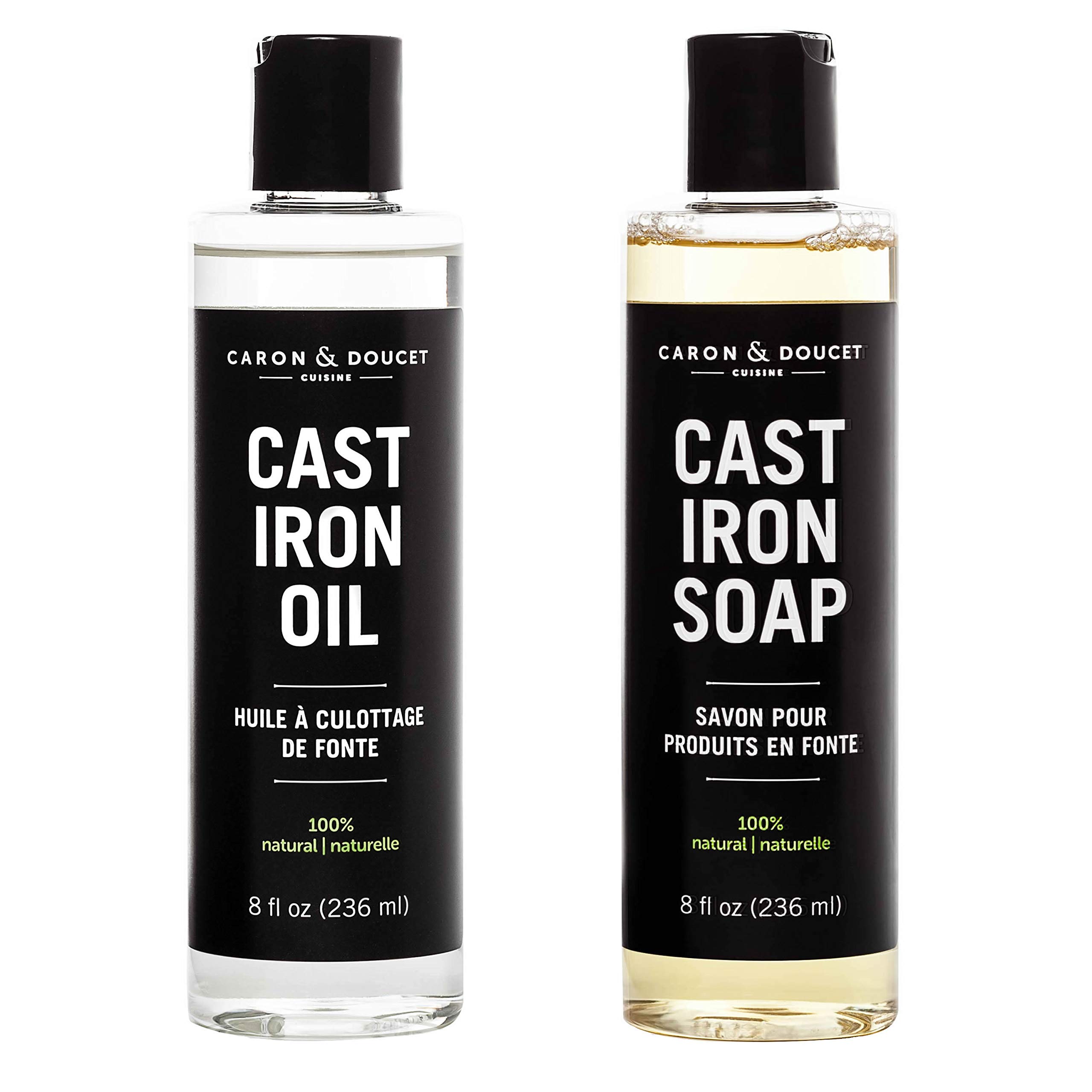 CARON & DOUCET - Cast Iron Cleaning & Conditioning Set: Seasoning Oil &  Cleaning Soap | 100% Plant-Based & Best for Cleaning Care, Washing,  Restoring