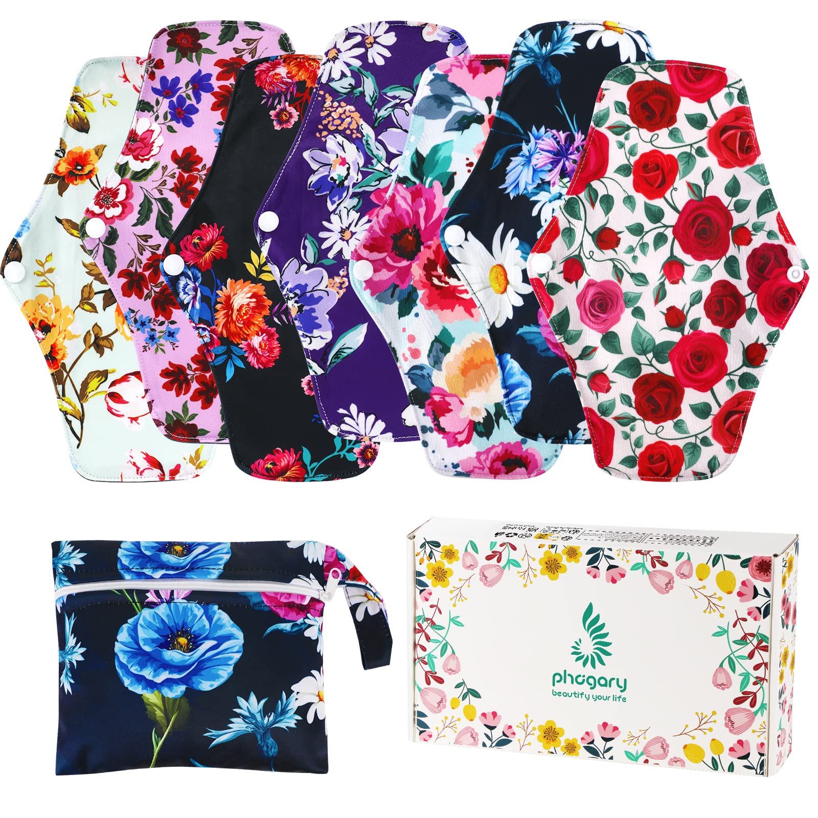Reusable Menstrual Pads, Bamboo Cloth Pads For Heavy Flow Large Sanitary  Pads Set With Wings For Women, Washable Overnight Cloth Panty Liners Period  Pads (6 Pads + 1 Small Bag )Medium