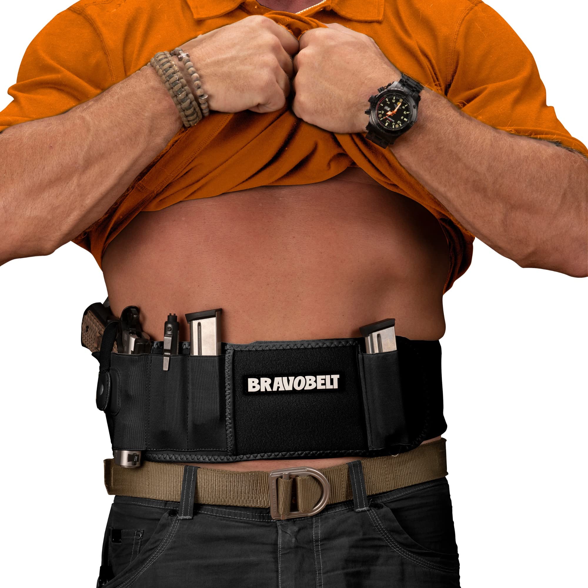 BRAVOBELT Belly Band Holster for Concealed Carry - Athletic Flex FIT for  Running, Jogging, Hiking - Glock 17-43 Ruger S&W M&P 40 Shield