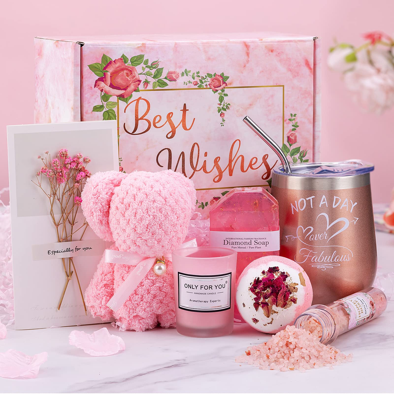 Birthday Gifts for Women,Happy Bath Set Relaxing Spa Gift Baskets Ideas  Her, Mom, Sister, Female Friends, Coworker, Wife, Girlfriend, Daughter,  Unique