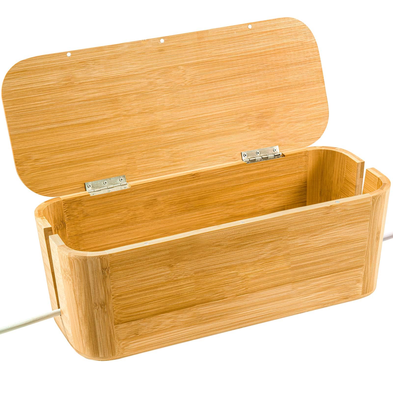 Large Cable Storage Box Bamboo Wooden Cable Management Box, Cord