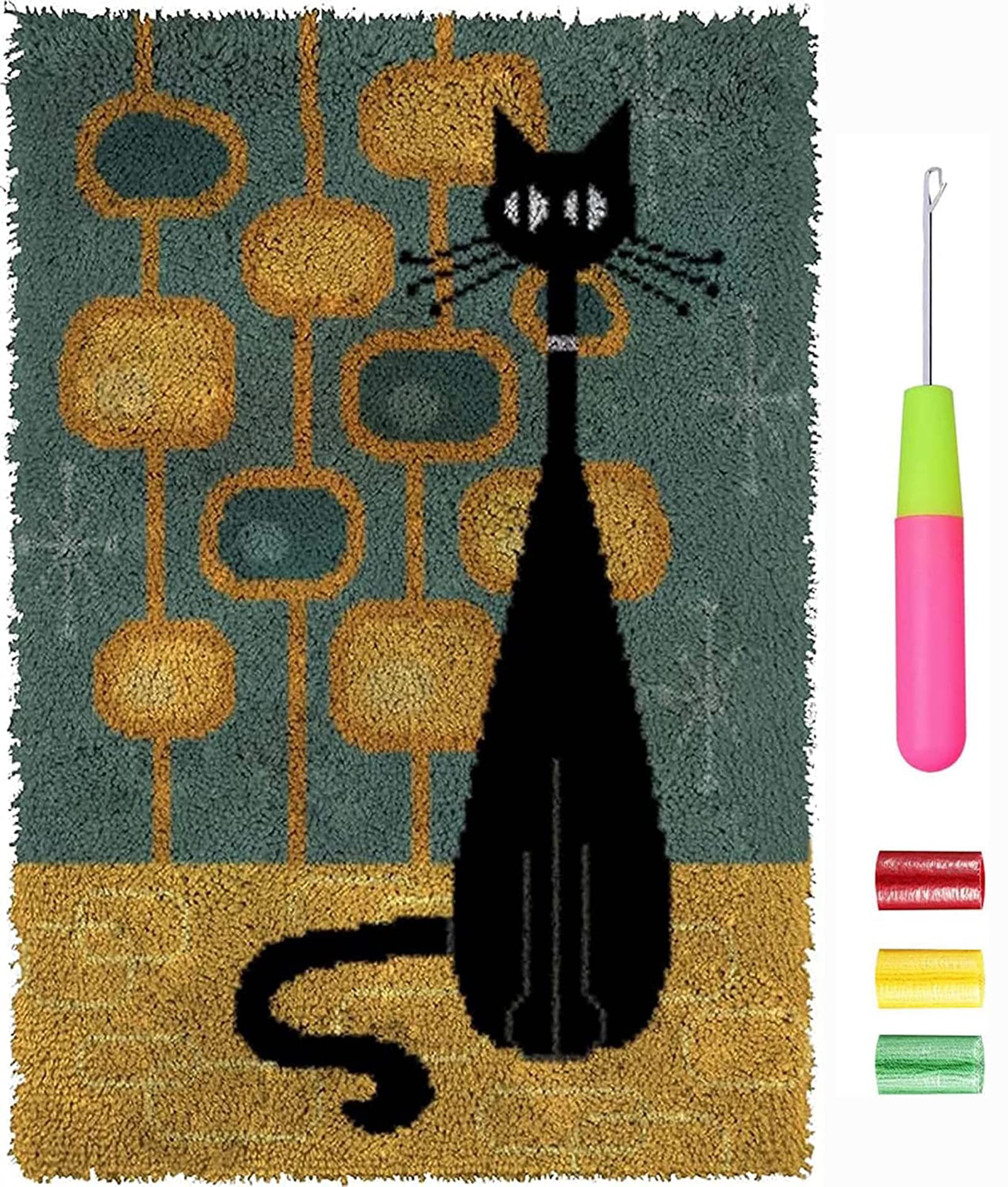 EVAJE Latch Hook Rug Kit for Adults DIY Crochet Yarn Kits with Color  Printed Canvas Black Cat Pattern Rug Making Craft Embroidery Tapestry Set  Home Decor Festival Gift 20.5''X14