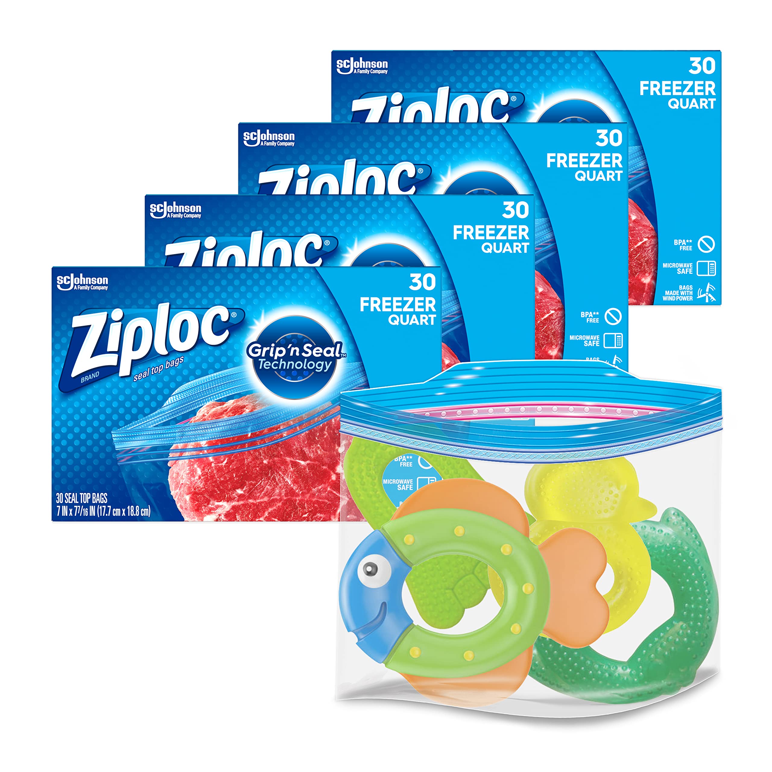 Ziploc Quart Food Storage Freezer Bags, Grip 'n Seal Technology for Easier  Grip, Open, and Close