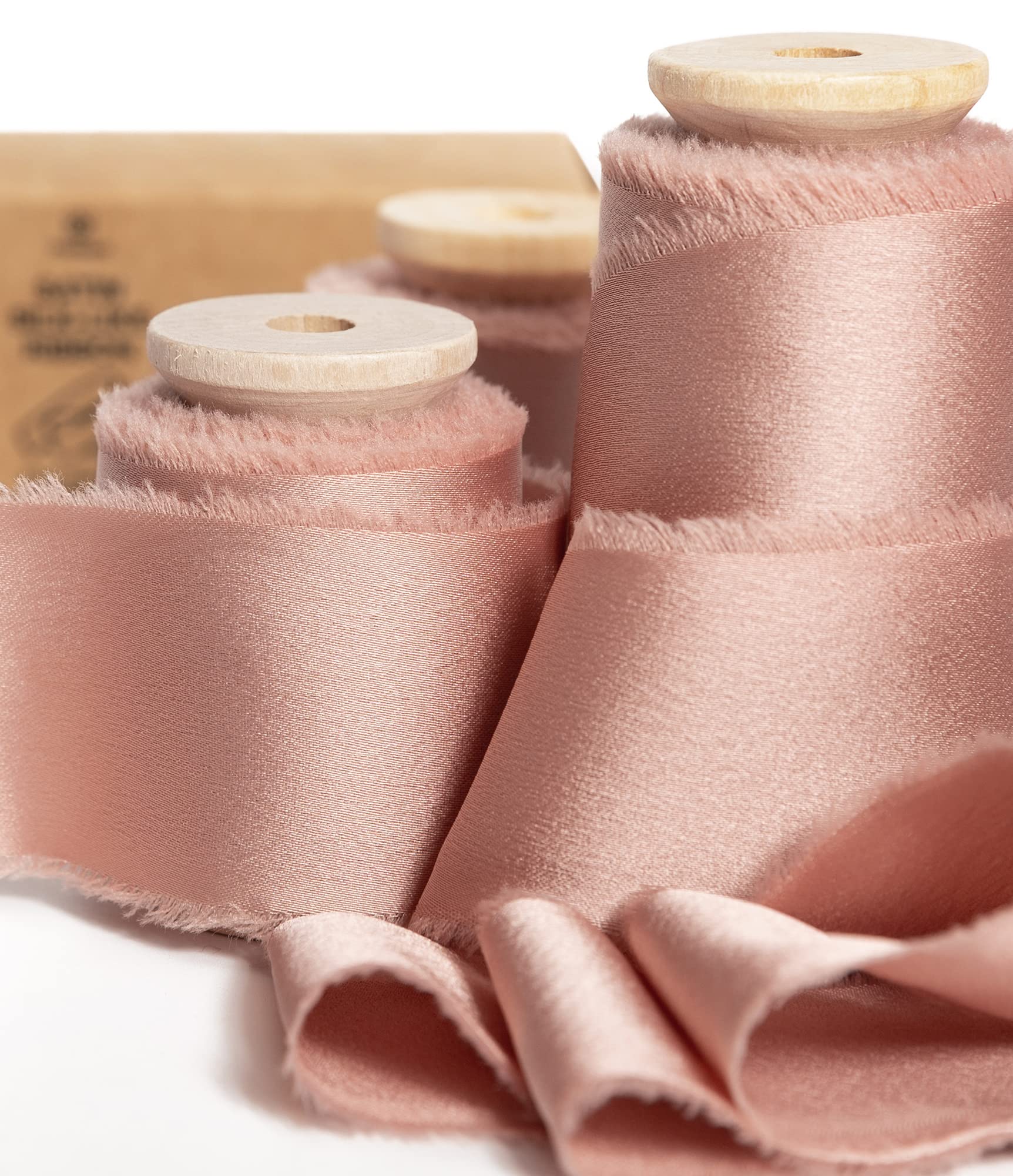 Vitalizart Pink Silk Satin Ribbon 1-1/2 inch x 15 Yard with Wooden