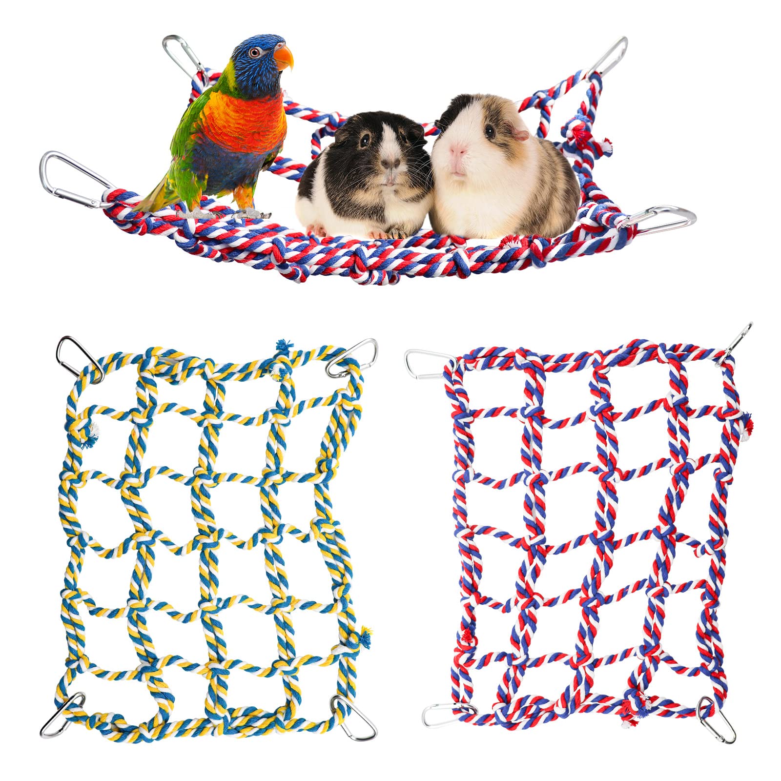 2 Pack Colorful Bird Rope Net, Rat Climbing Rope Net, Pet Hanging