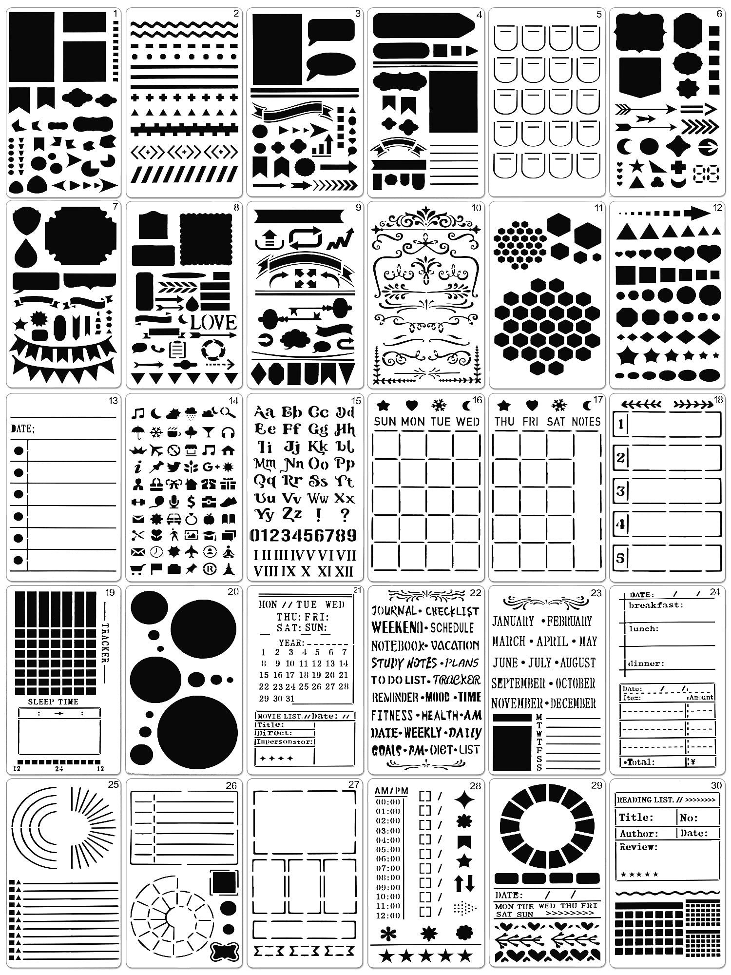 20x Bullet Journal Stencil Plastic Planner Stencils  Notebook/diary/scrapbook DIY for sale online