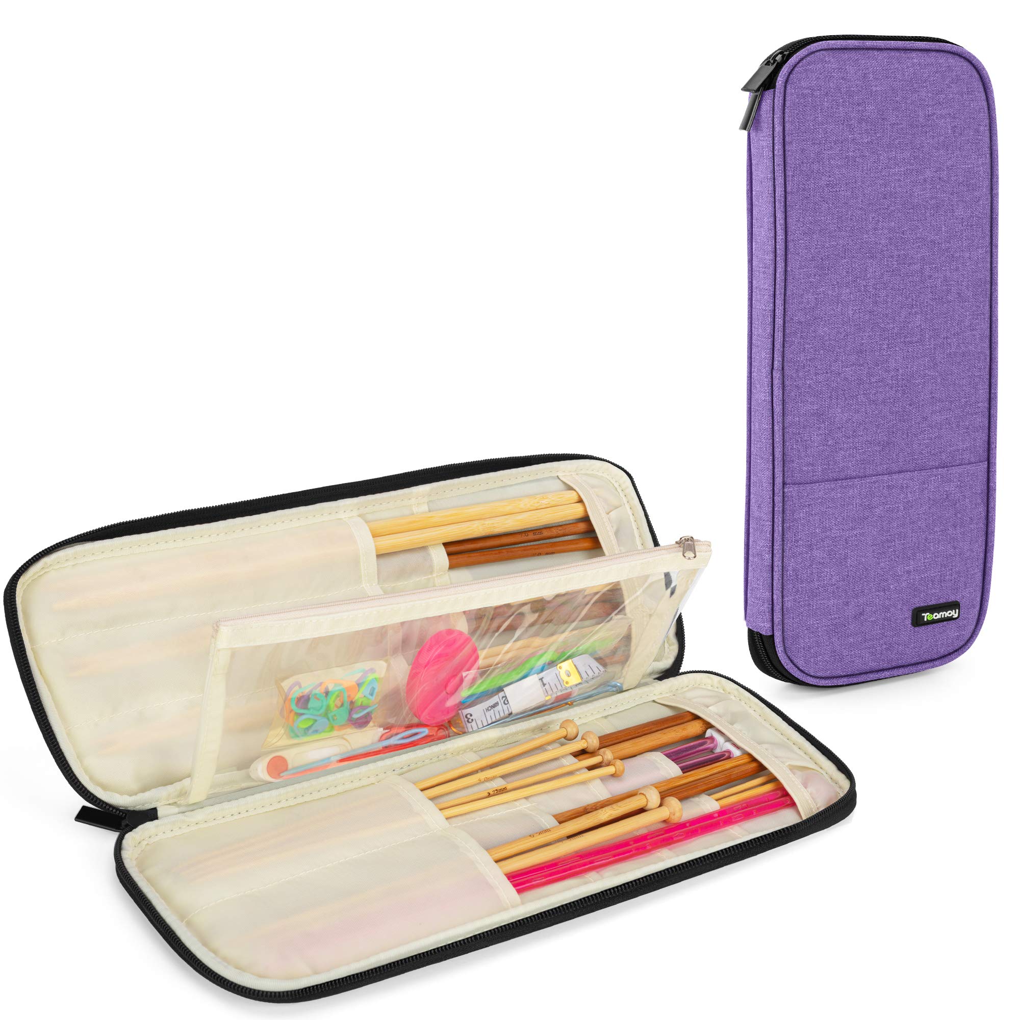 Teamoy Knitting Needles Case (Up to 14'') Travel Organizer Storage Bag for Knitting  Needles Tunisian Crochet Hooks and Accessories Purple Purple Needle Case  (Pack of 1)