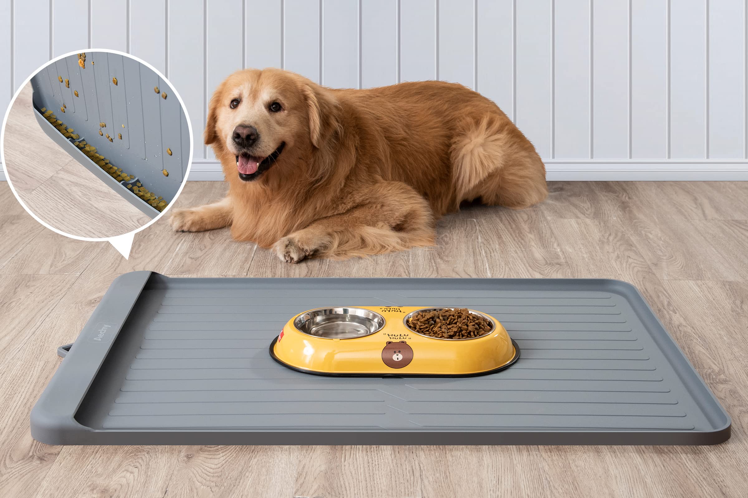 Dog Food Mat - Dog Feeding Mats for Food and Water - 36 x 24 Extra Large  Cat Dog Bowl Mat with Pocket for Catches Spill and Residue - Silicone Non