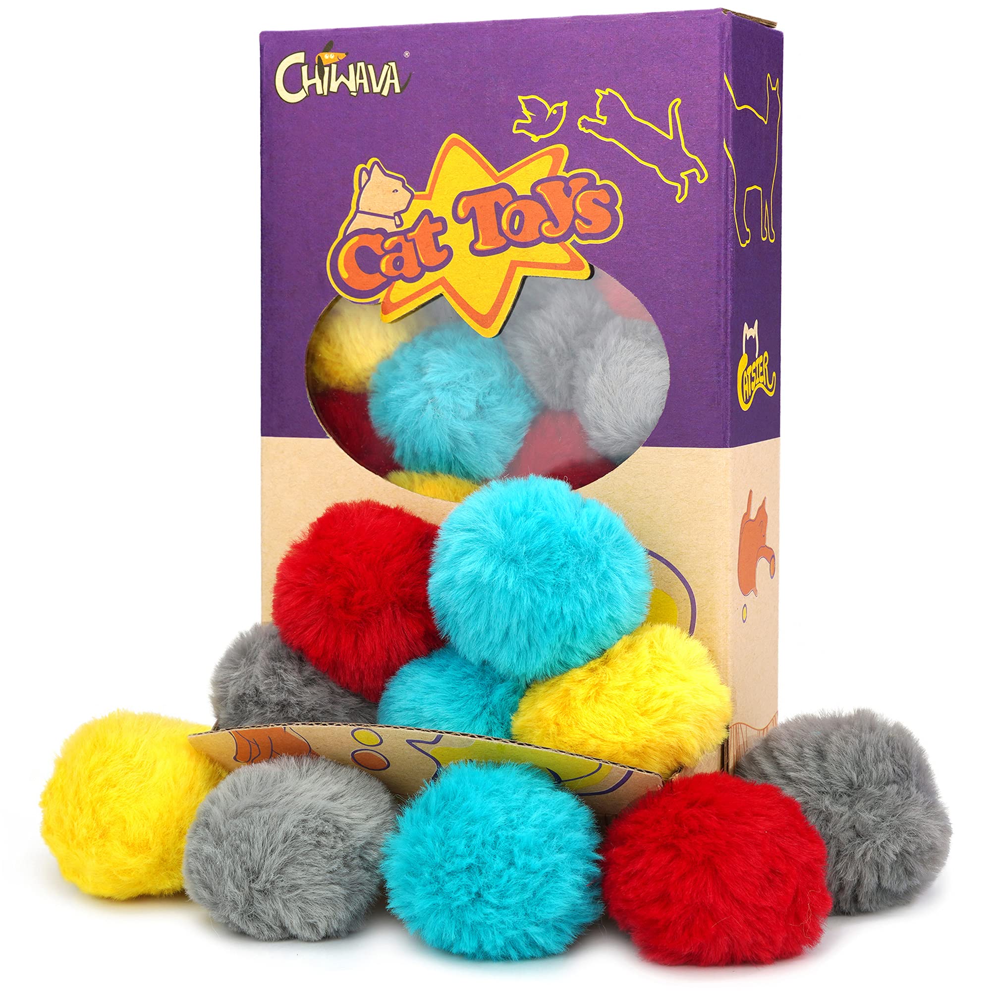 Colorful Pom Poms Balls Toy With Bell For Indoor Cats, Lightweight