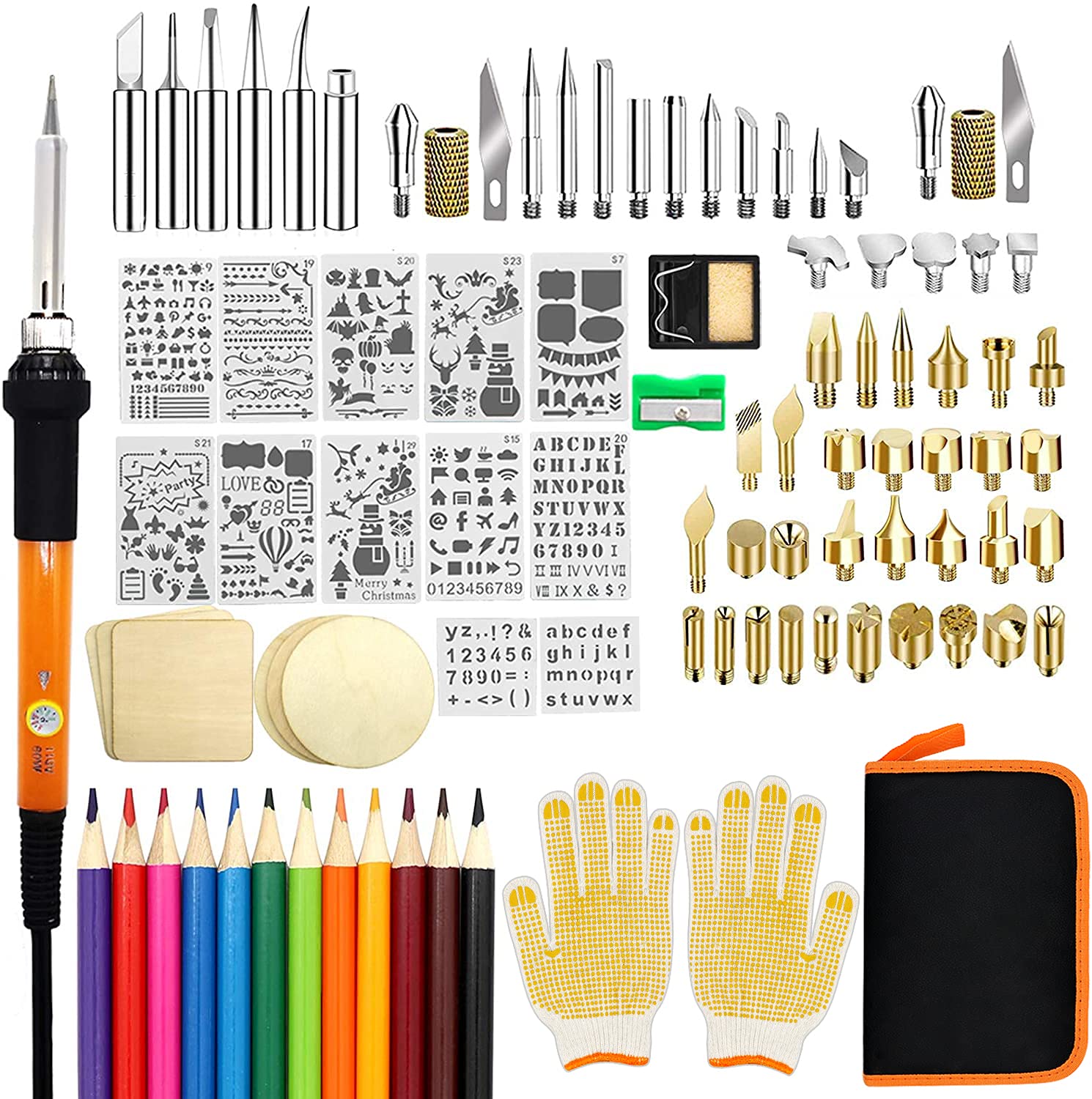 137pcs Wood Burning Kit, DIY Creative Tool Set Soldering Pyrography Pen with Adjustable Temperature and Wood Piece for Embossing Carving Tips