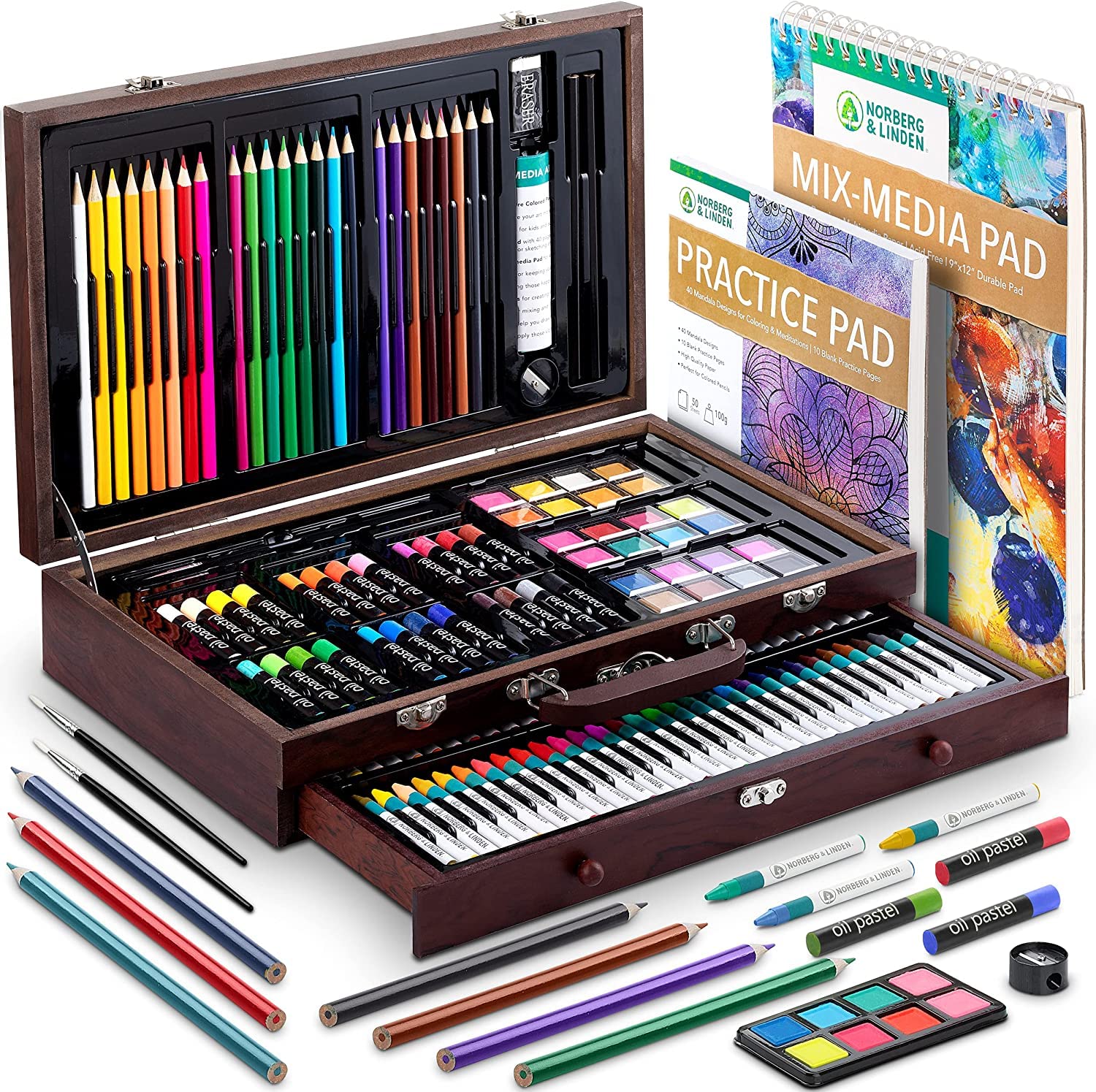 Norberg & Linden XL Drawing Set - Sketching, Graphite and Charcoal Pencils.  Includes 100 Page Drawing Pad, Kneaded Eraser, Blending Stump. Art Kit and