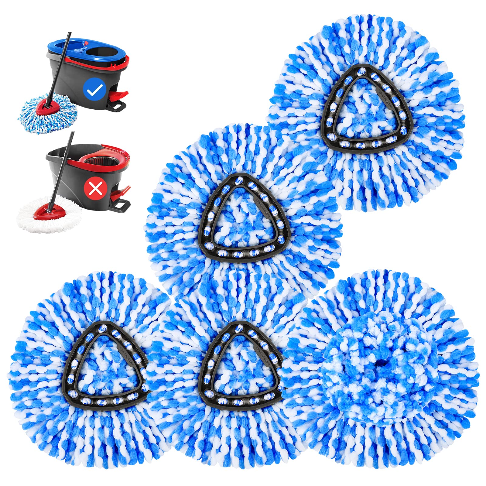 KEEPOW Spin Mop Replacement Head Microfiber Refills Compatible with  EasyWring RinseClean 2 Tank Bucket System, 5