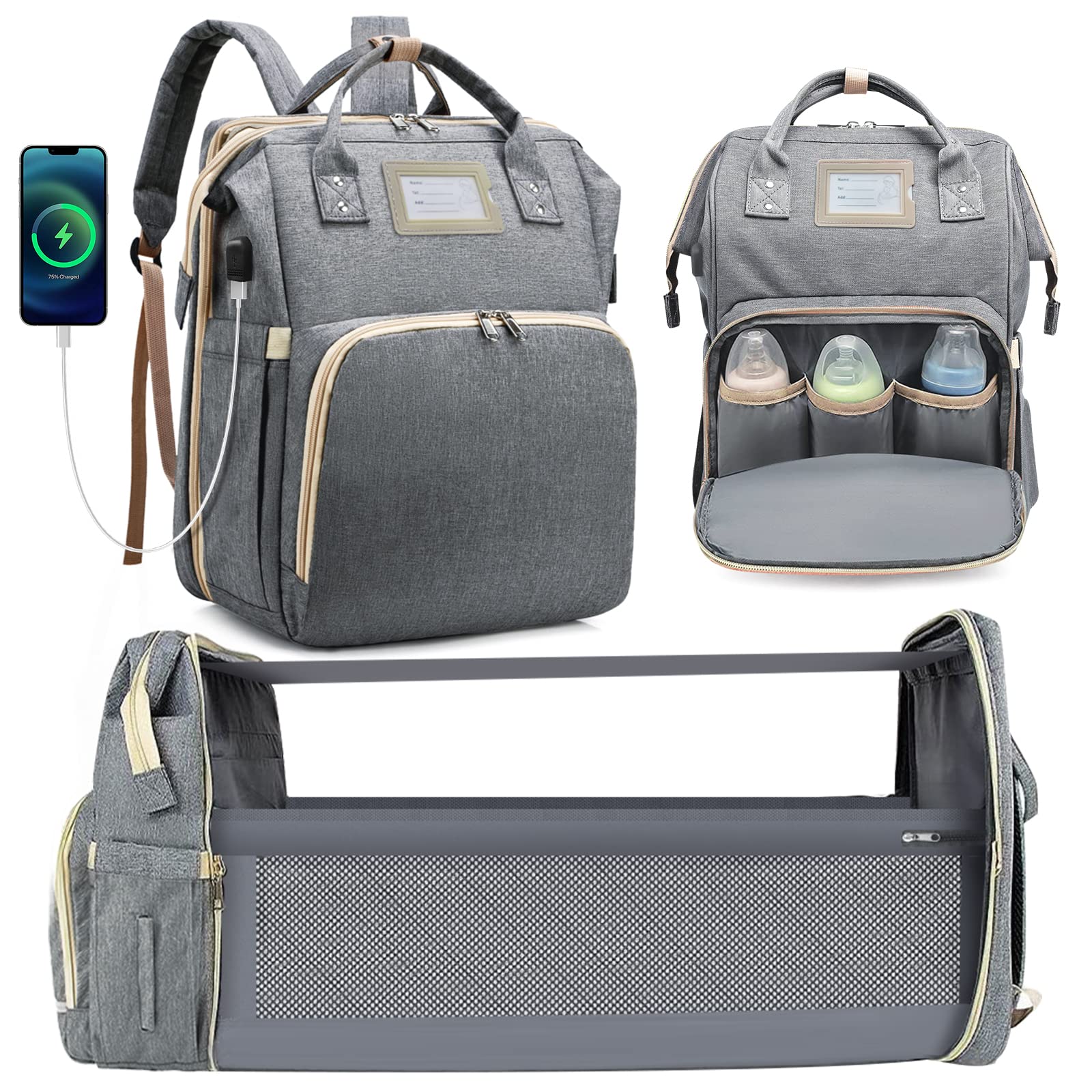 Pomelo Best Versatile Baby Diaper Bag with Tons of Compartments, Built-in Stroller Straps, and Changing Pad, Color GreyGray, by xpwholesale