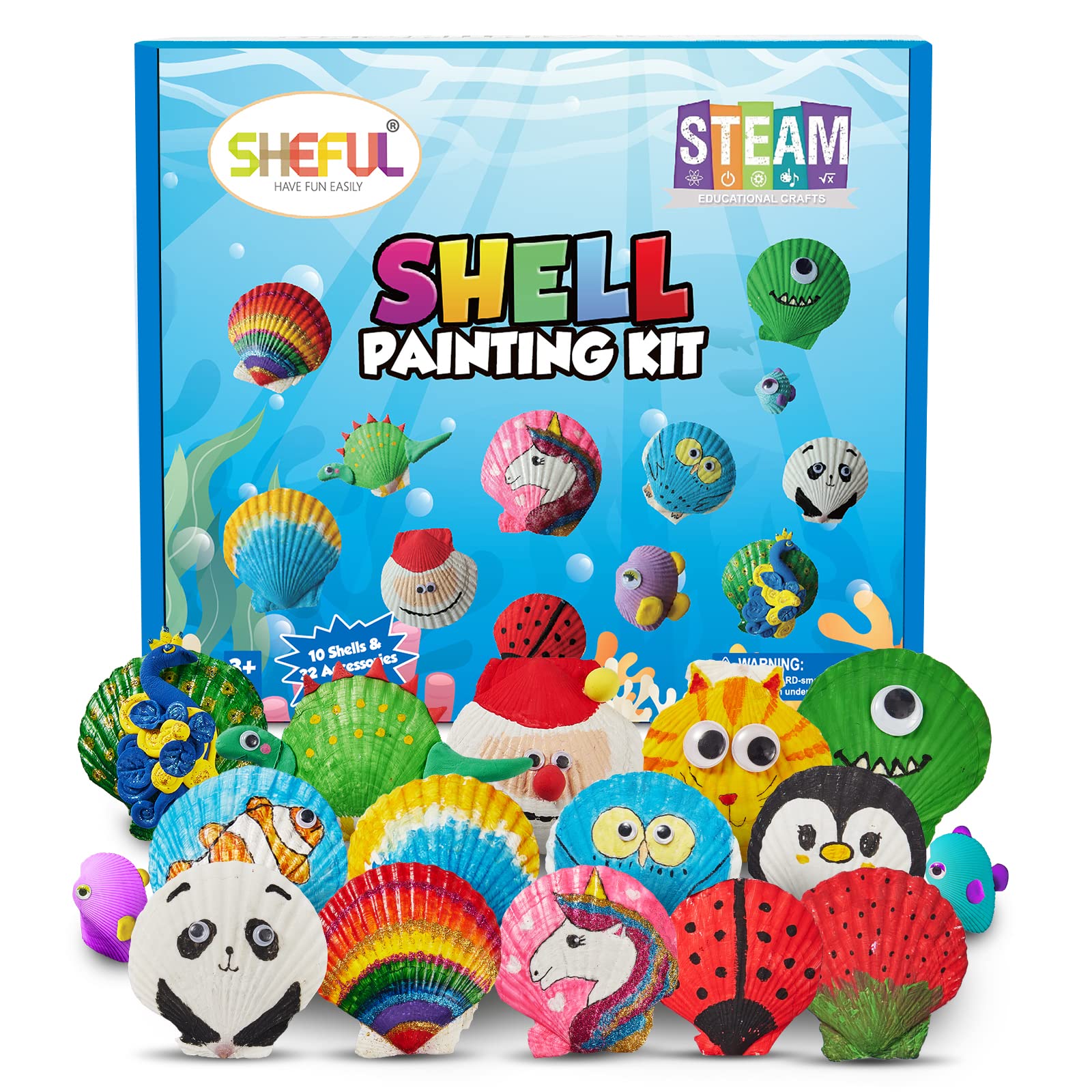 Shell Painting Kit-Arts and Crafts for Girls & Boys Ages 4-12 Craft Kits Art  Set with 10 Sea Shells & More Art Supplies Birthday Gifts Painting Toys for  4 5 6 7 8 9 10 Year Old Kids Activities