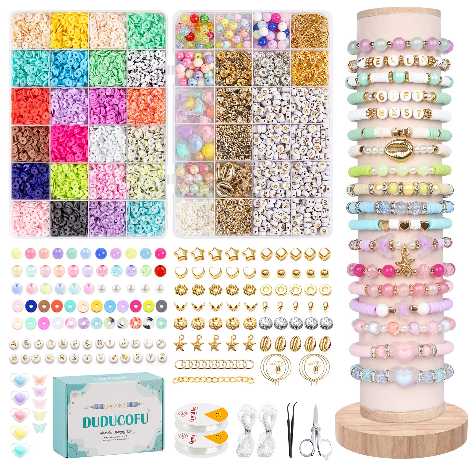 DUDUCOFU Bracelet Making Kit for Girls 6000 Pcs Clay Beads Kit 24