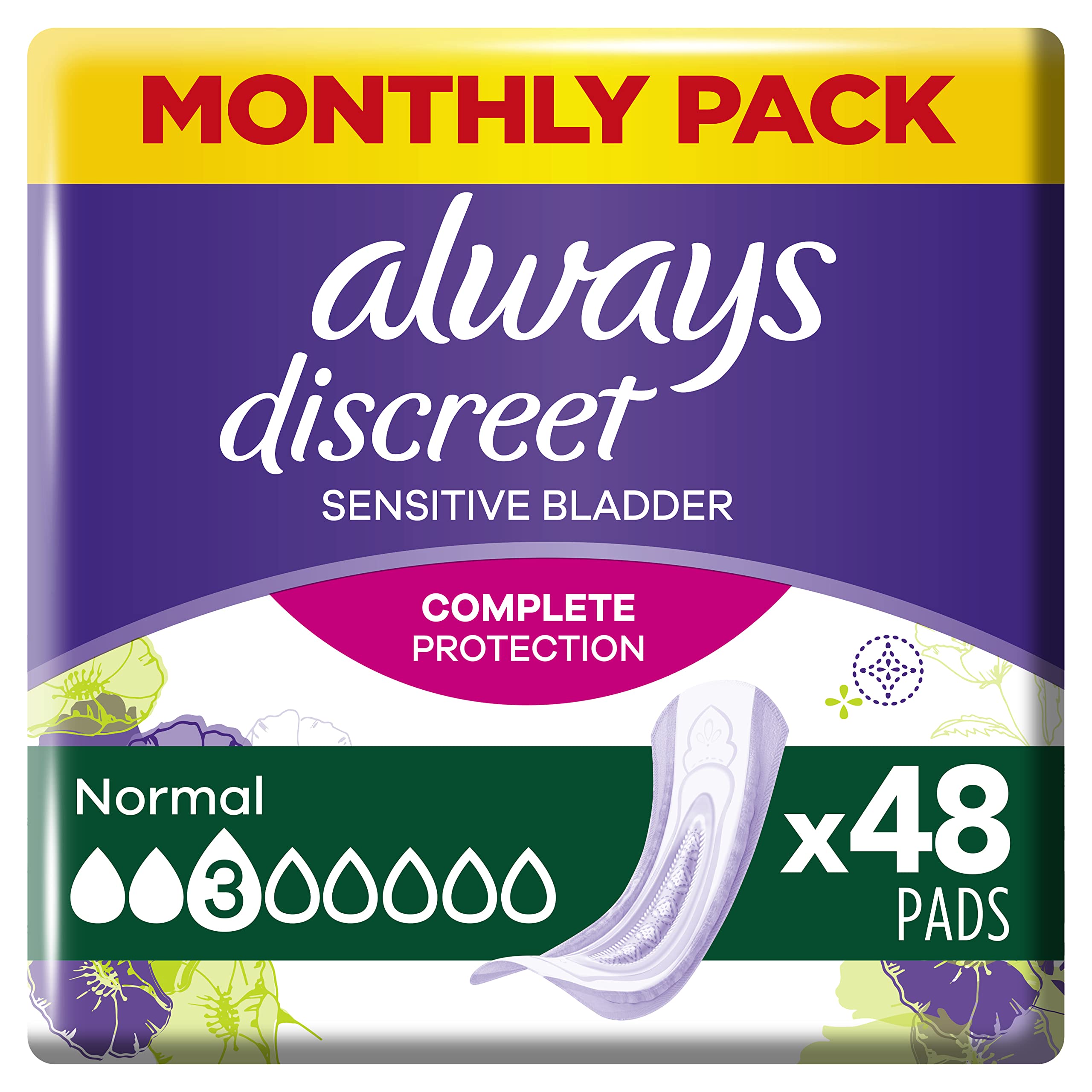 Always Discreet Incontinence Pads Women Normal 48 Moderate Absorbency Pads ( 12 x 4 Packs) BIGGER PACK