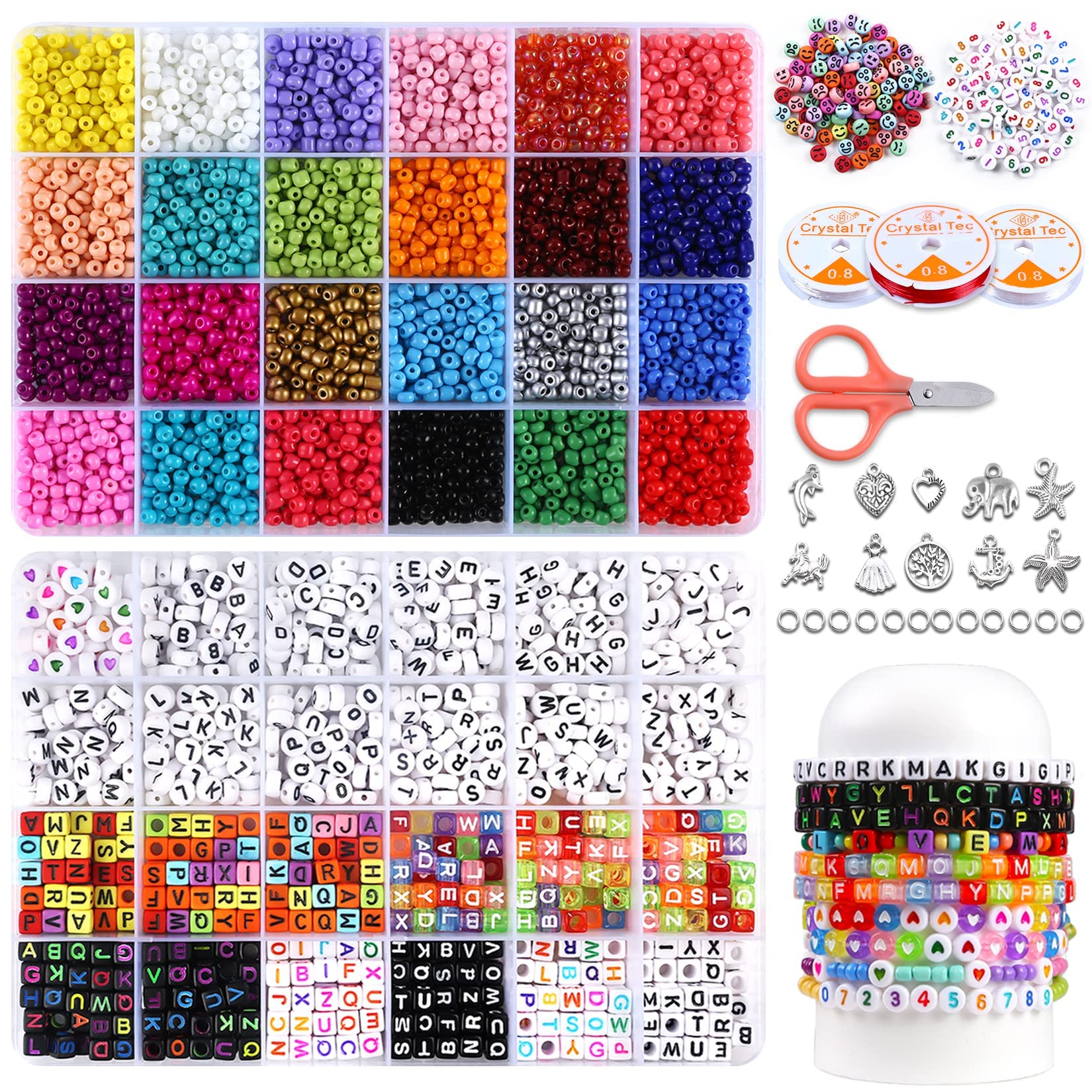 Amazon.com: 7200 Pcs Clay Beads Bracelet Making Kit, 24 Colors Flat Round  Polymer Clay Beads with Letter Beads Smiley Face Beads and Pendant Charms  for Jewelry Making, Heishi Beads for Necklace Earring