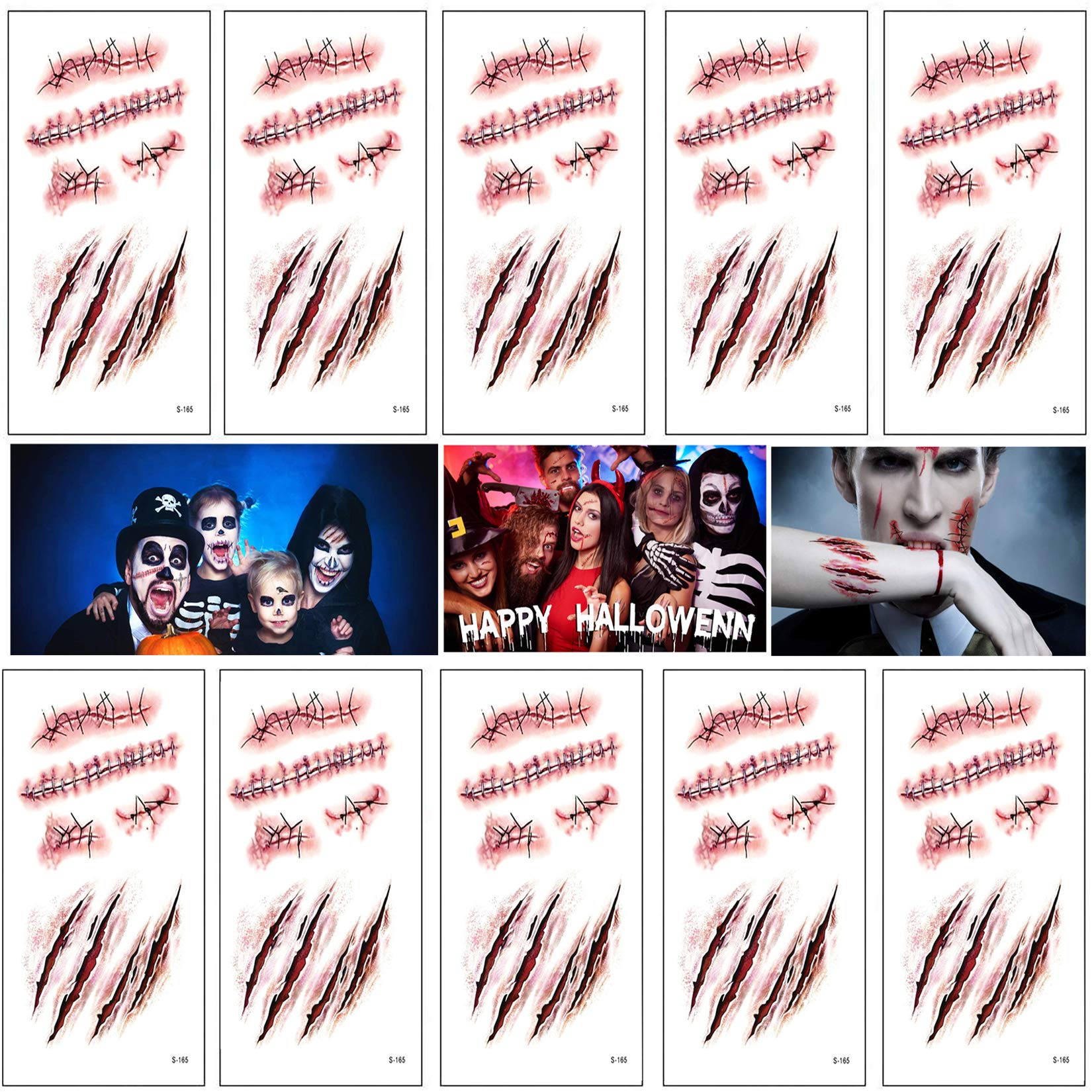 Horror Realistic Tattoo Stickers Halloween Cut Blood Stitches Wound Scar  Makeup | eBay