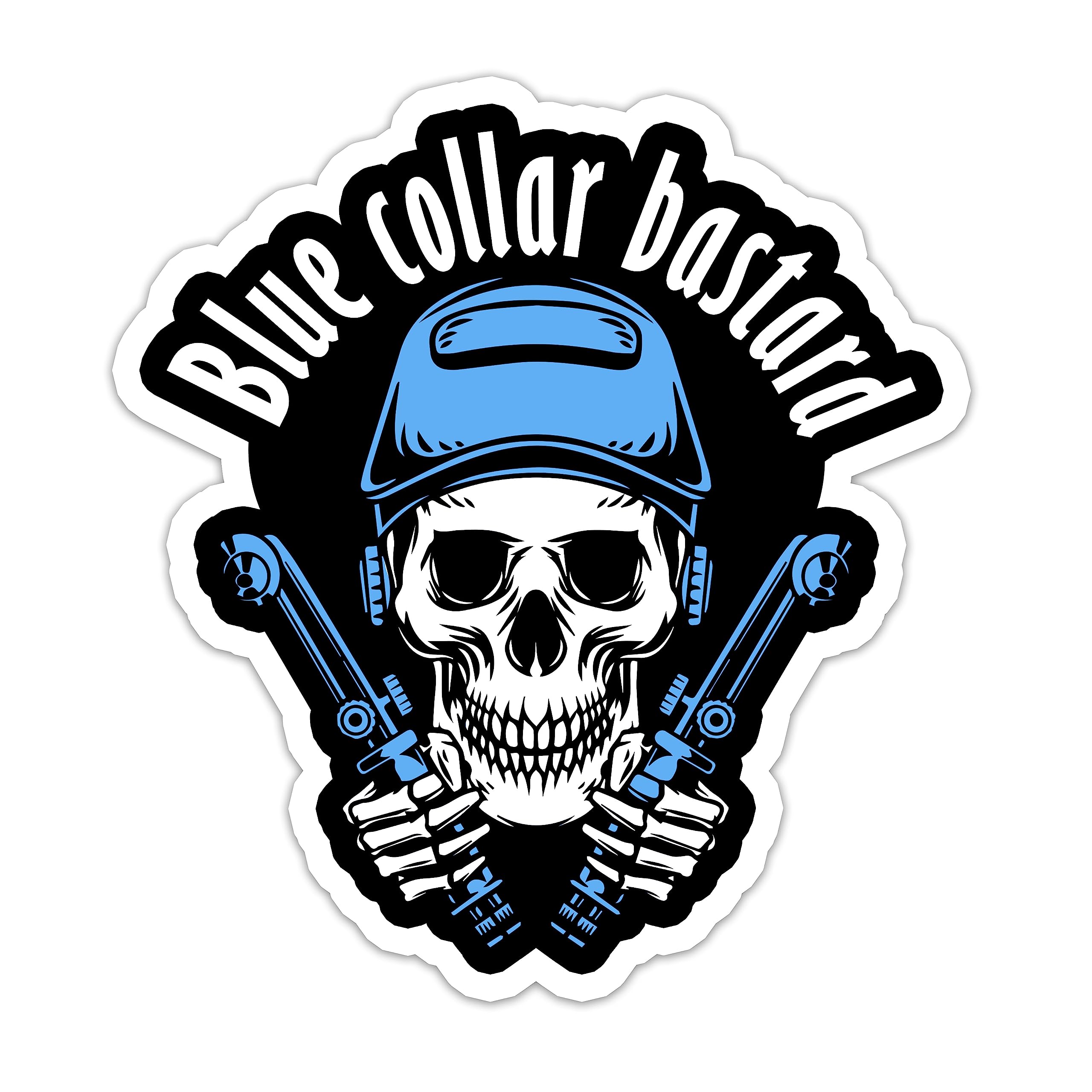 STICKMEHOLIC Blue Collar Bastard Sticker Hard Hat Stickers Skull ...