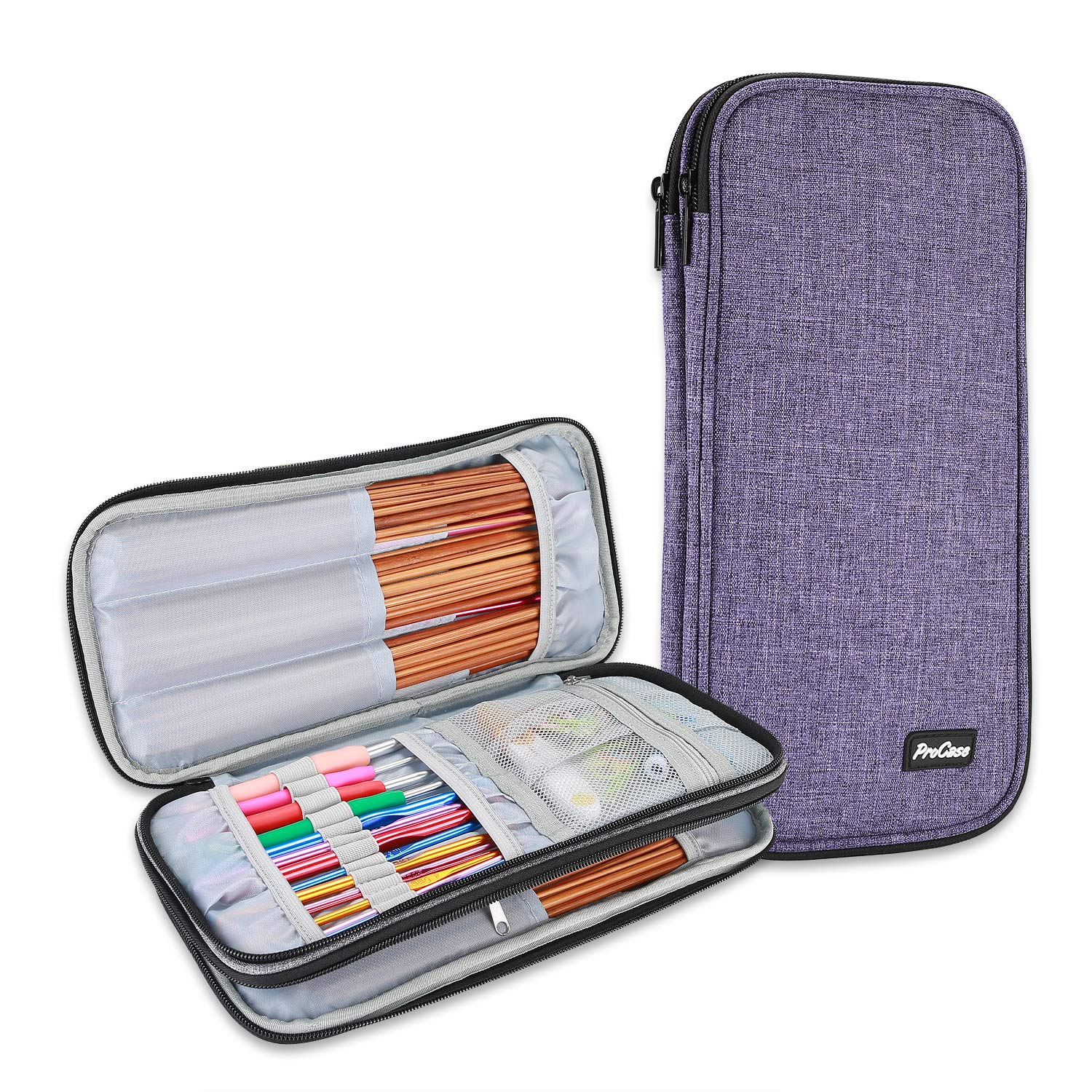 ProCase Knitting Needles Case (up to 11 Inches) Travel Organizer Storage  Zipper Bag for Circular and Straight Knitting Needles Crochet Hooks and  Other Accessories (NO Accessories Included) Purple
