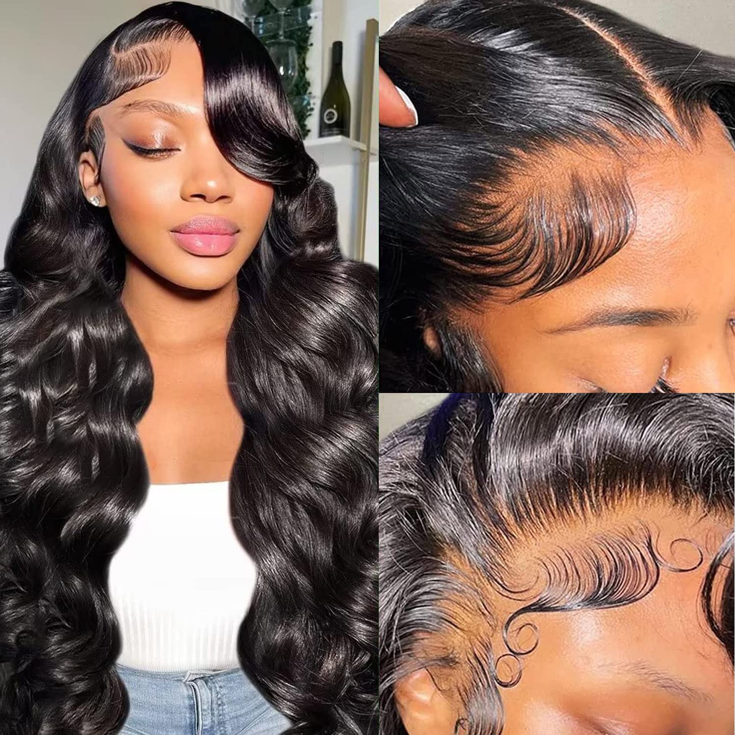 24 Inch Body Wave Glueless Lace Front Wigs Human Hair Pre Plucked