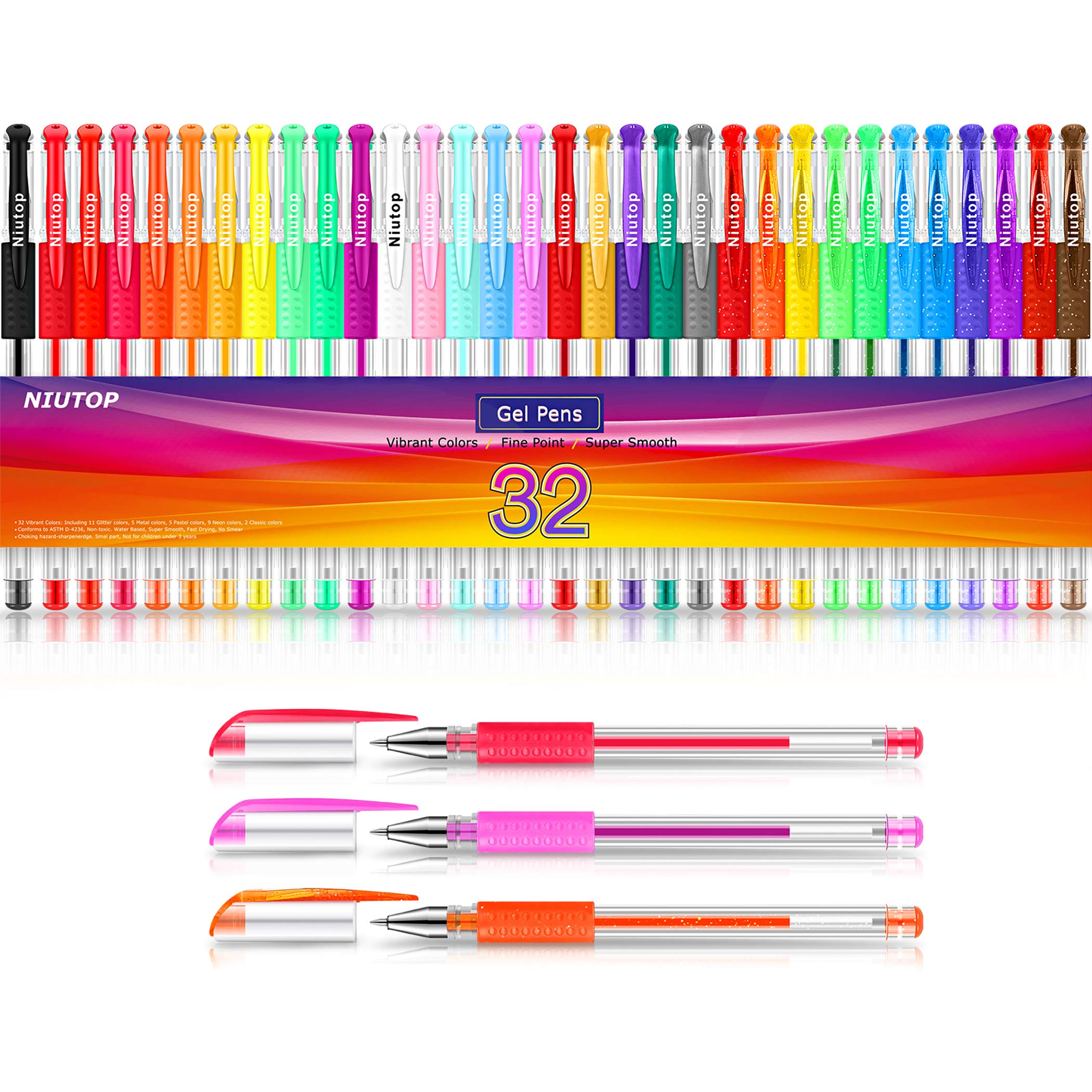Shuttle Art Gel Pens, 32 Colors Gel Pen Set with Coloring Book for Adults Coloring Books Drawing Doodling Crafts Scrapbooking Journaling