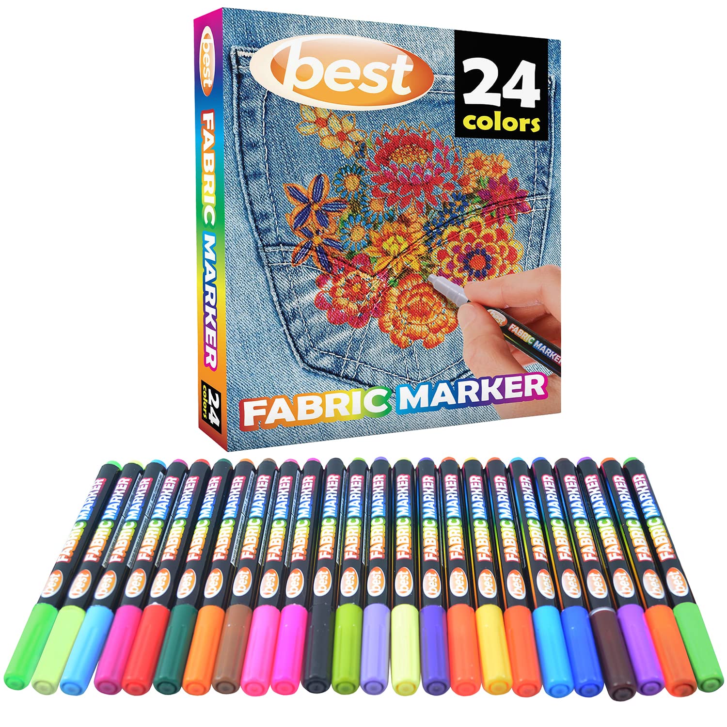 Crafts 4 All Permanent Fabric Markers, Child Safe & Non-Toxic, 24 Pack﻿ 