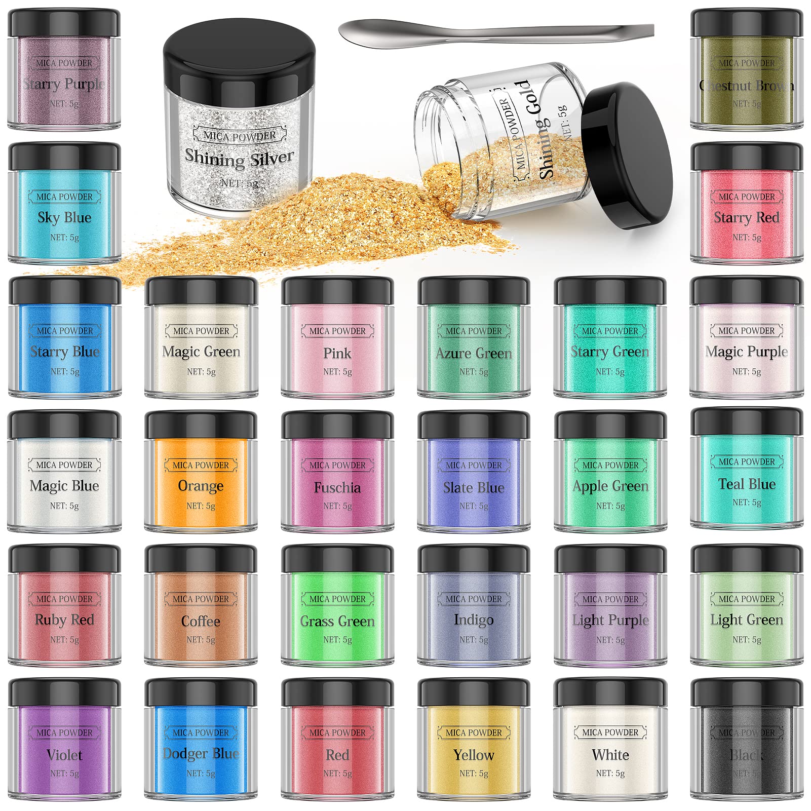 Mica Powder for Epoxy Resin - 30 Colors Pigment Powder Resin Dye, Natural  Cosmetic Grade Glitter Colorant Pearlescent Powder for Paint, Soap Making,  Nail Polish, Candle Making, Bath Bombs, Slime, 5g Mica